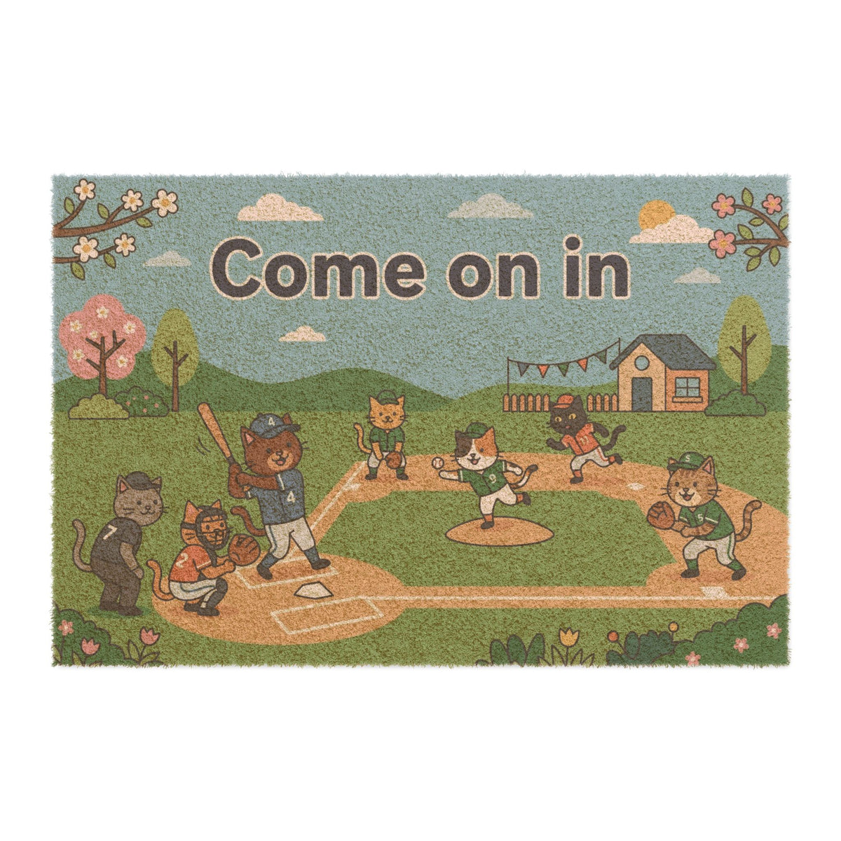 Batter Up Kittens Welcome Doormat