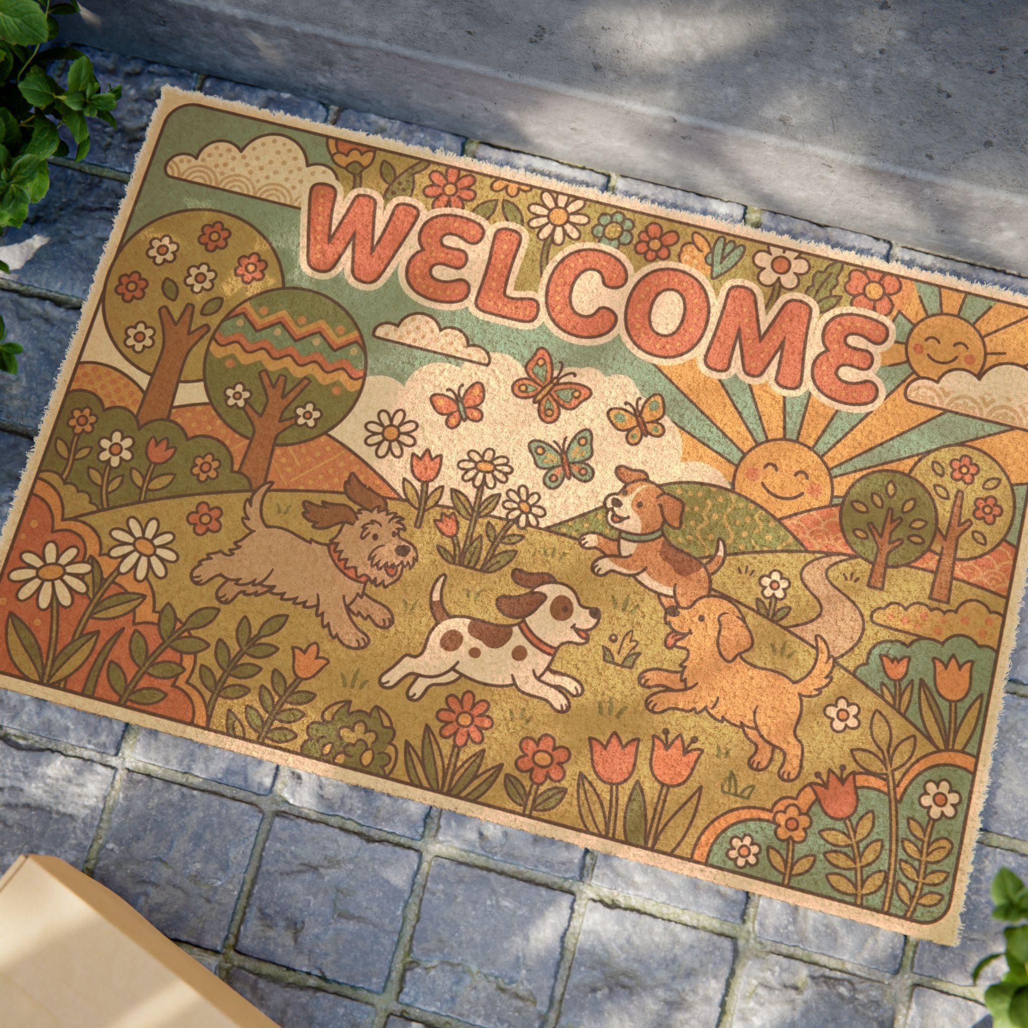 Groovy Puppies Spring Welcome Doormat
