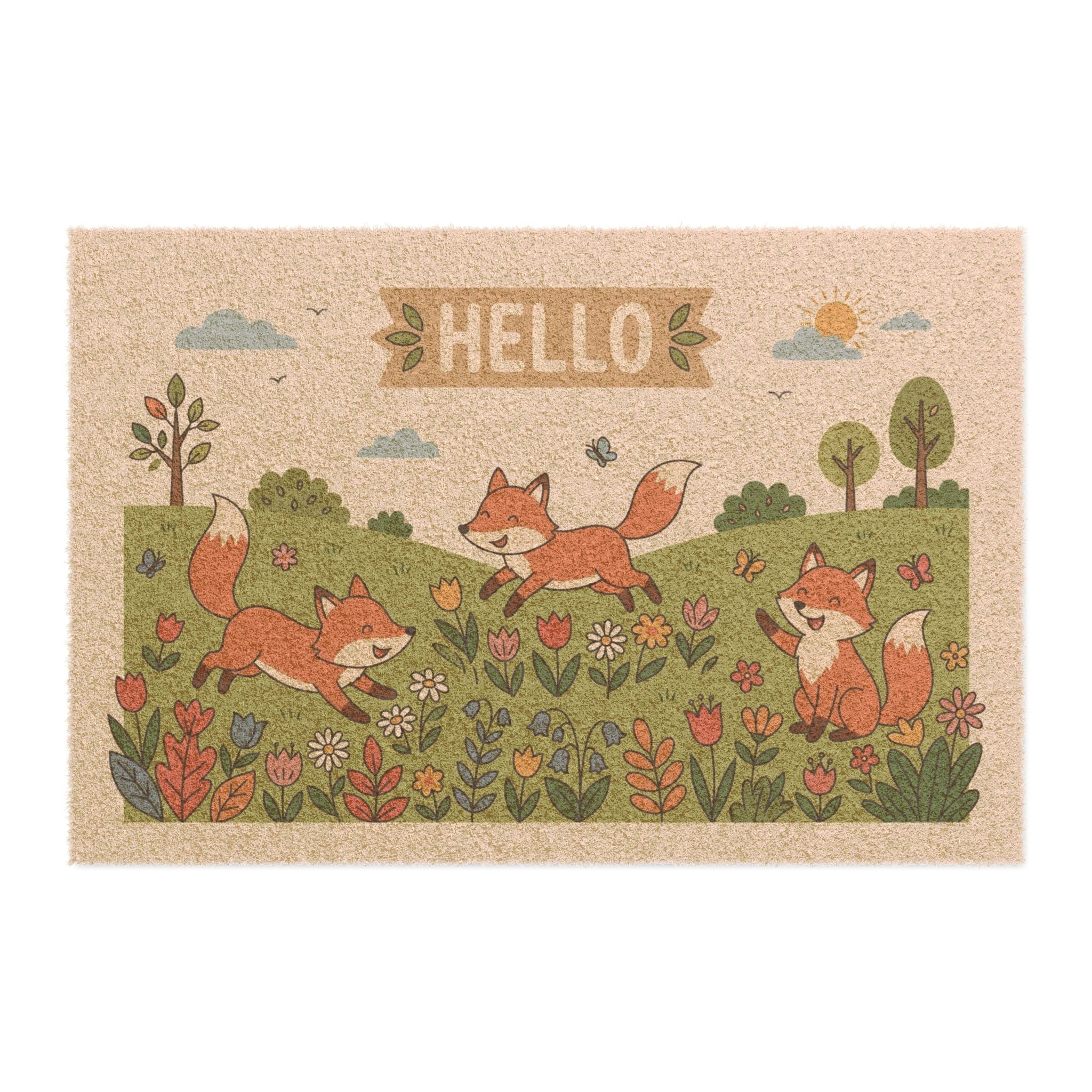 Friendly Foxes Hello Spring Doormat