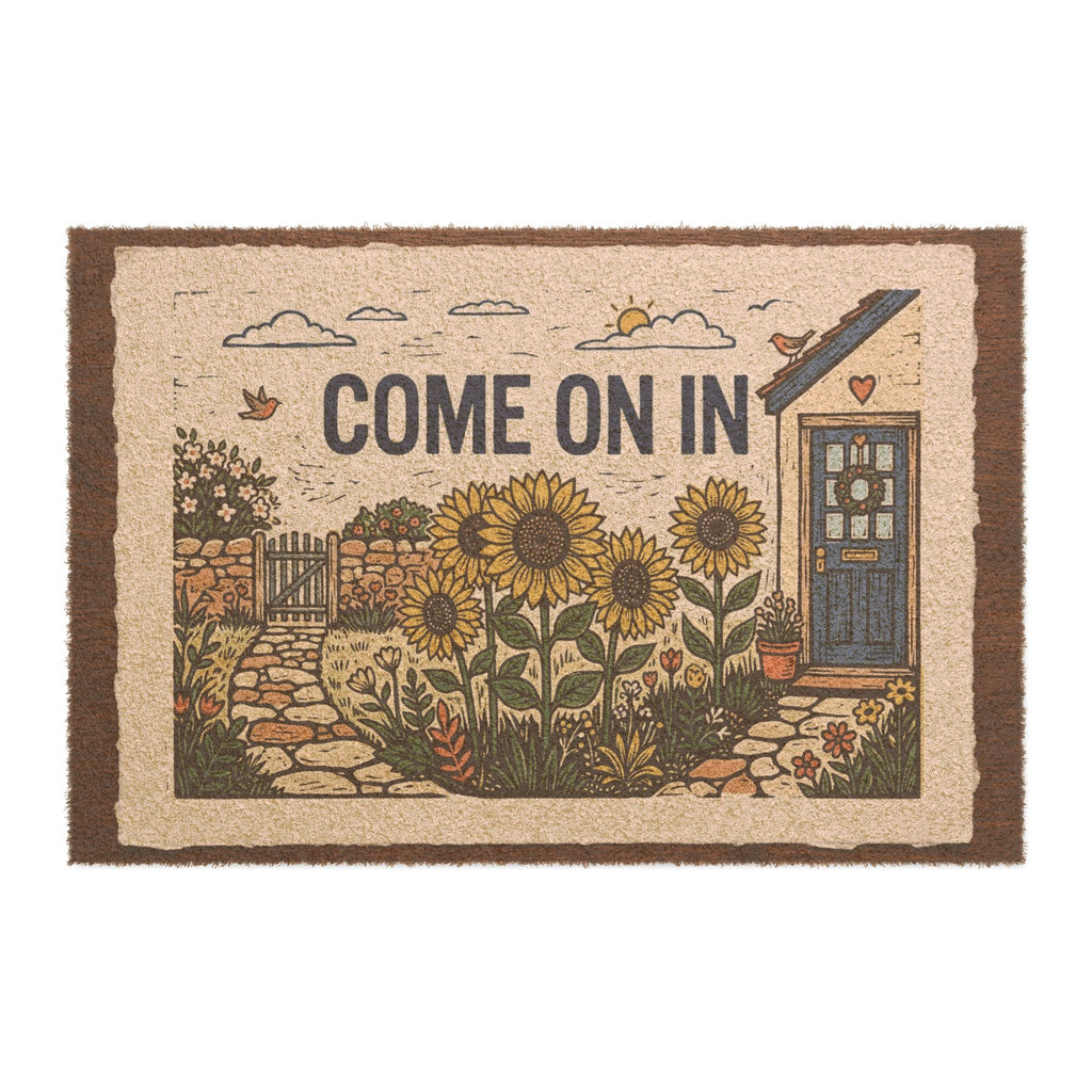 Sunny Sunflower Cottage Linocut Welcome Sign