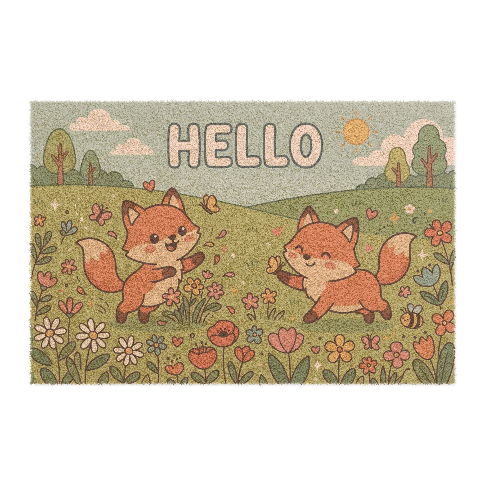 Kawaii Hello Foxes Summer Meadow Art Print