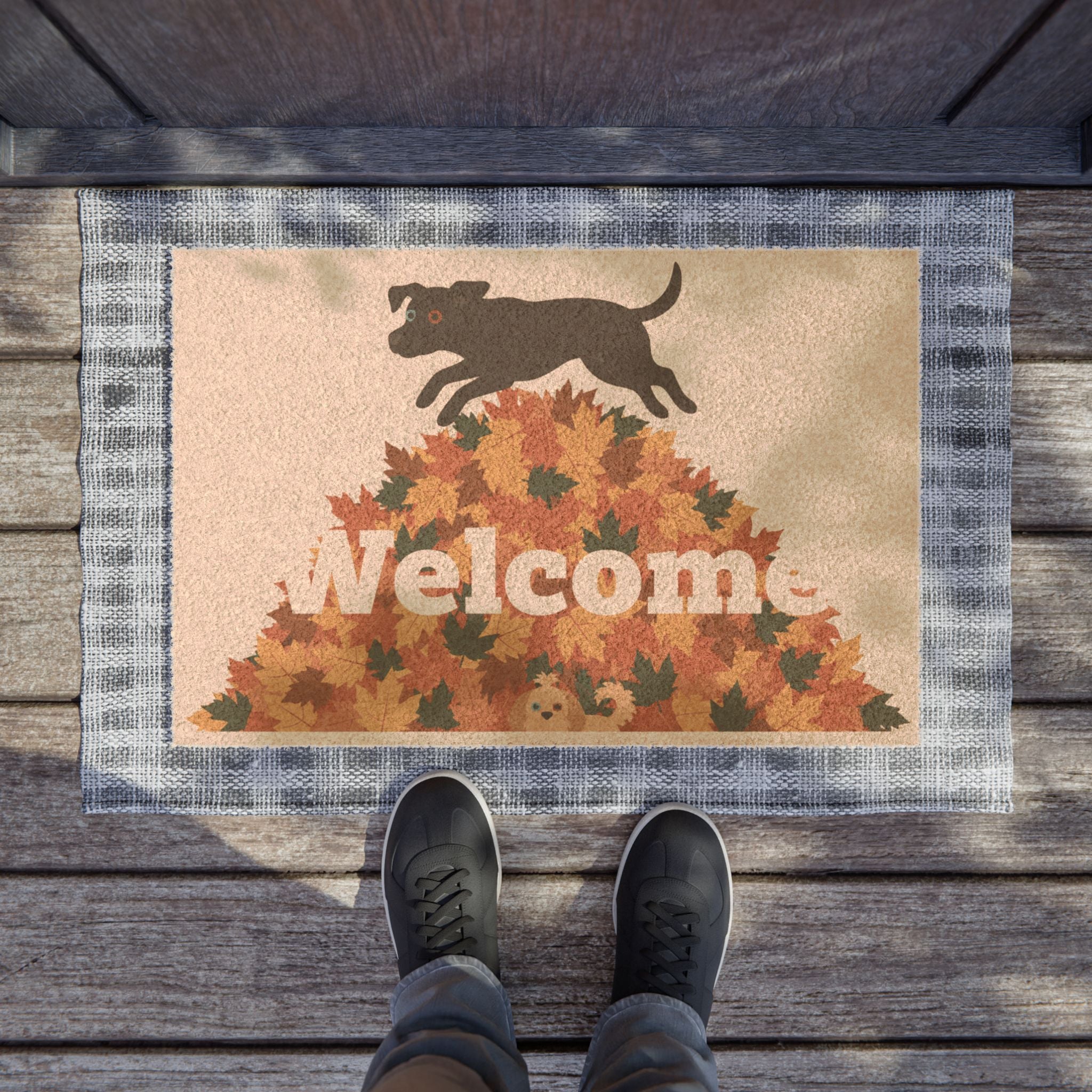 Leaf Pile Leap: Bold Minimalist Autumn Dogs