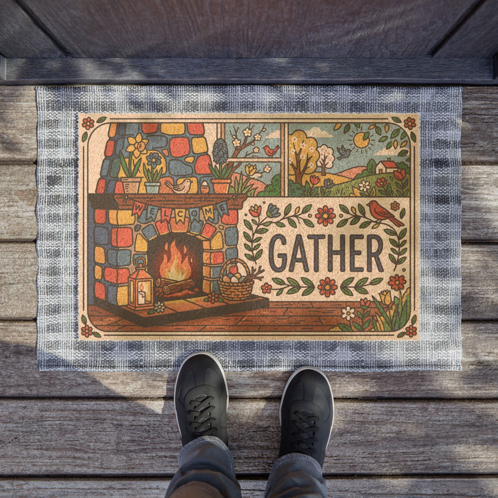 Vibrant Retro Spring Hearth Gather Doormat