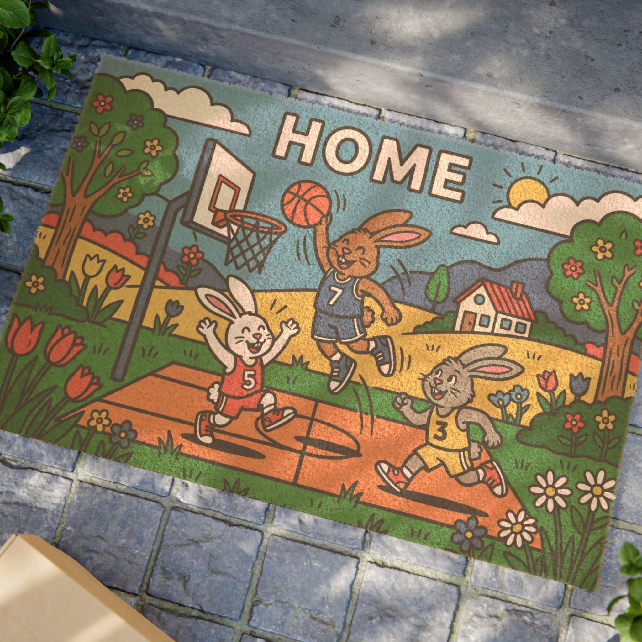 Hoppy Home Court Pop Art Bunny Basketball Mat