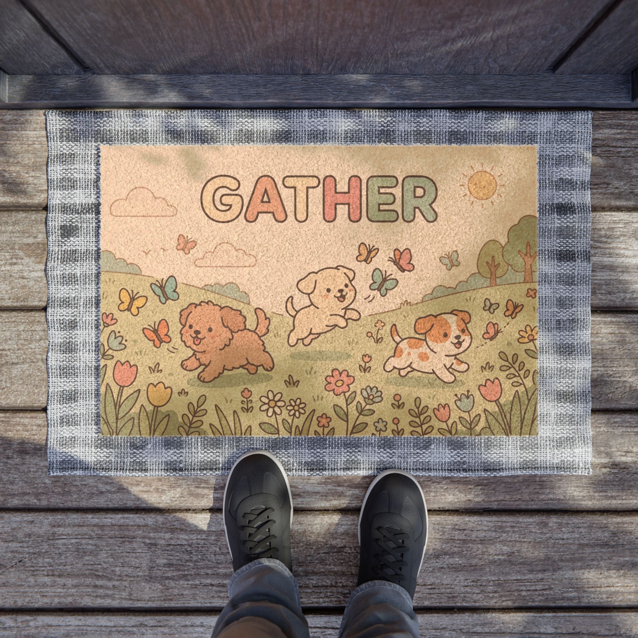 Kawaii Puppies Spring Gathering Welcome Doormat
