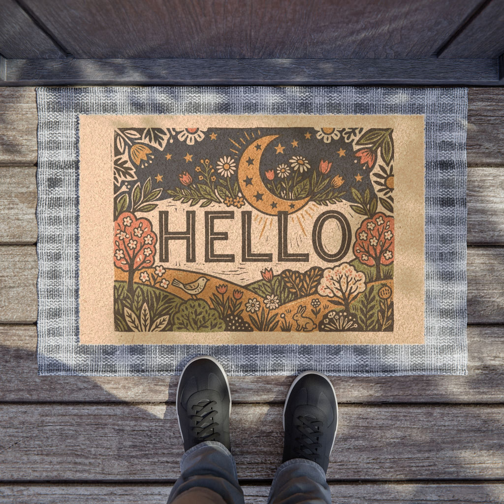 Celestial Folk Art Spring Hello Doormat