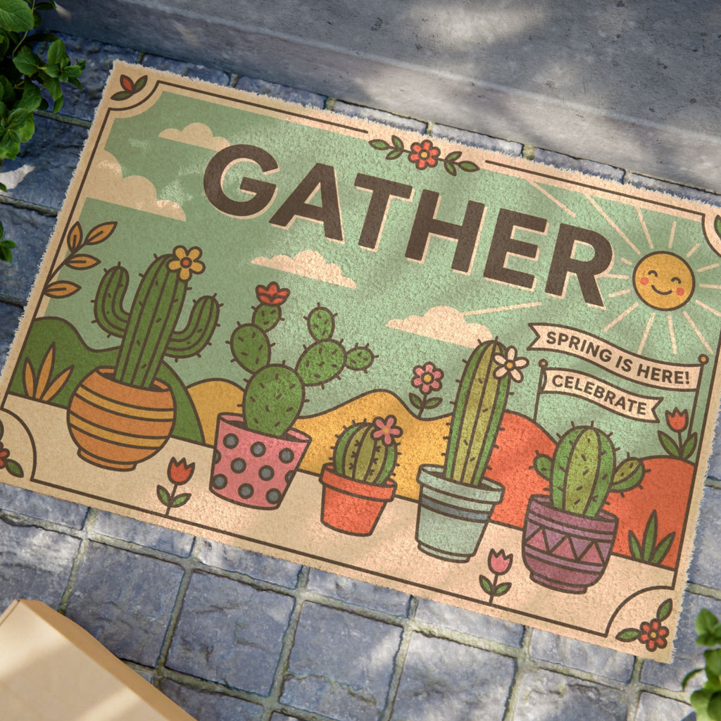 Retro Pop Cactus Garden Gather Welcome Mat