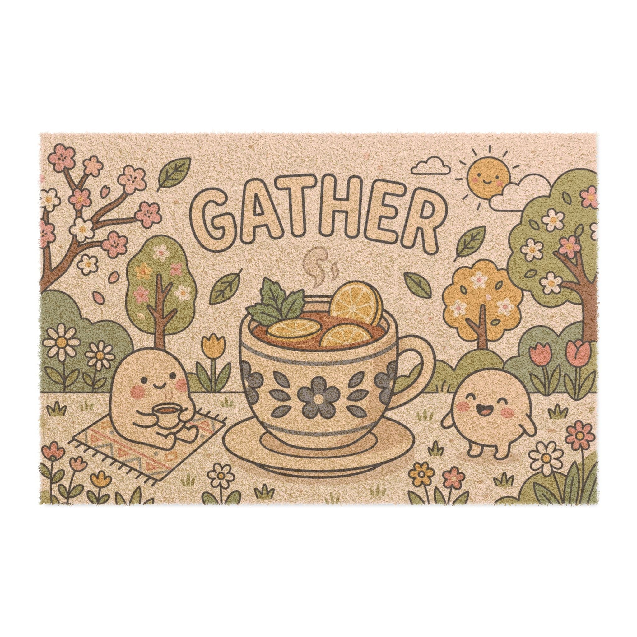 Cozy Spring Gather Tea Party Welcome Mat