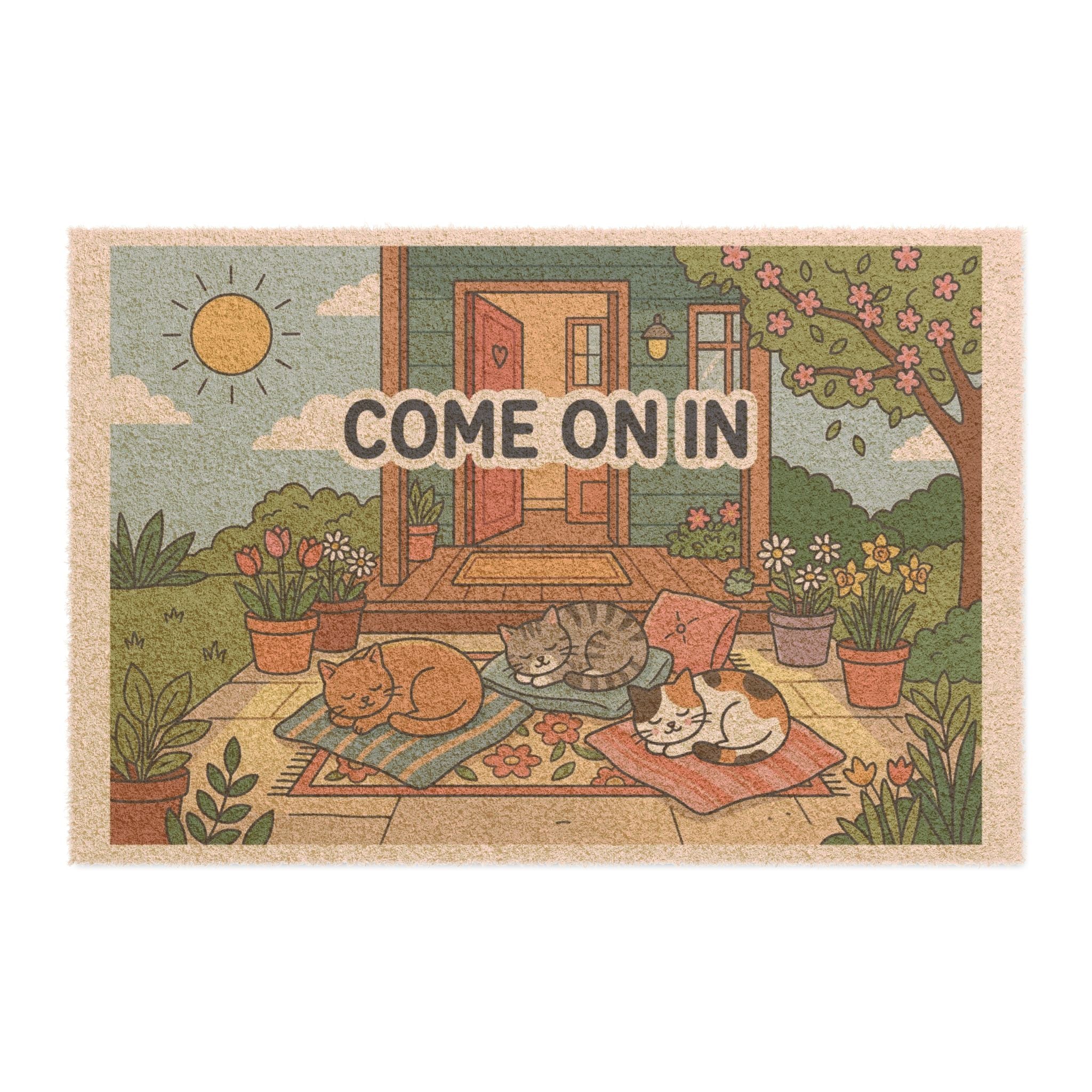 Springtime Sun-Napping Cats Doormat