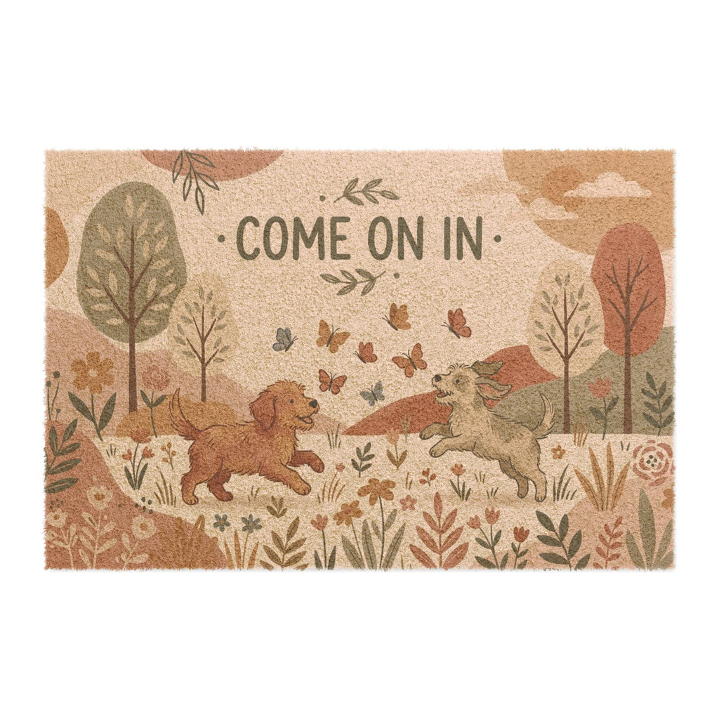 Boho Botanical Playful Puppies Welcome Mat