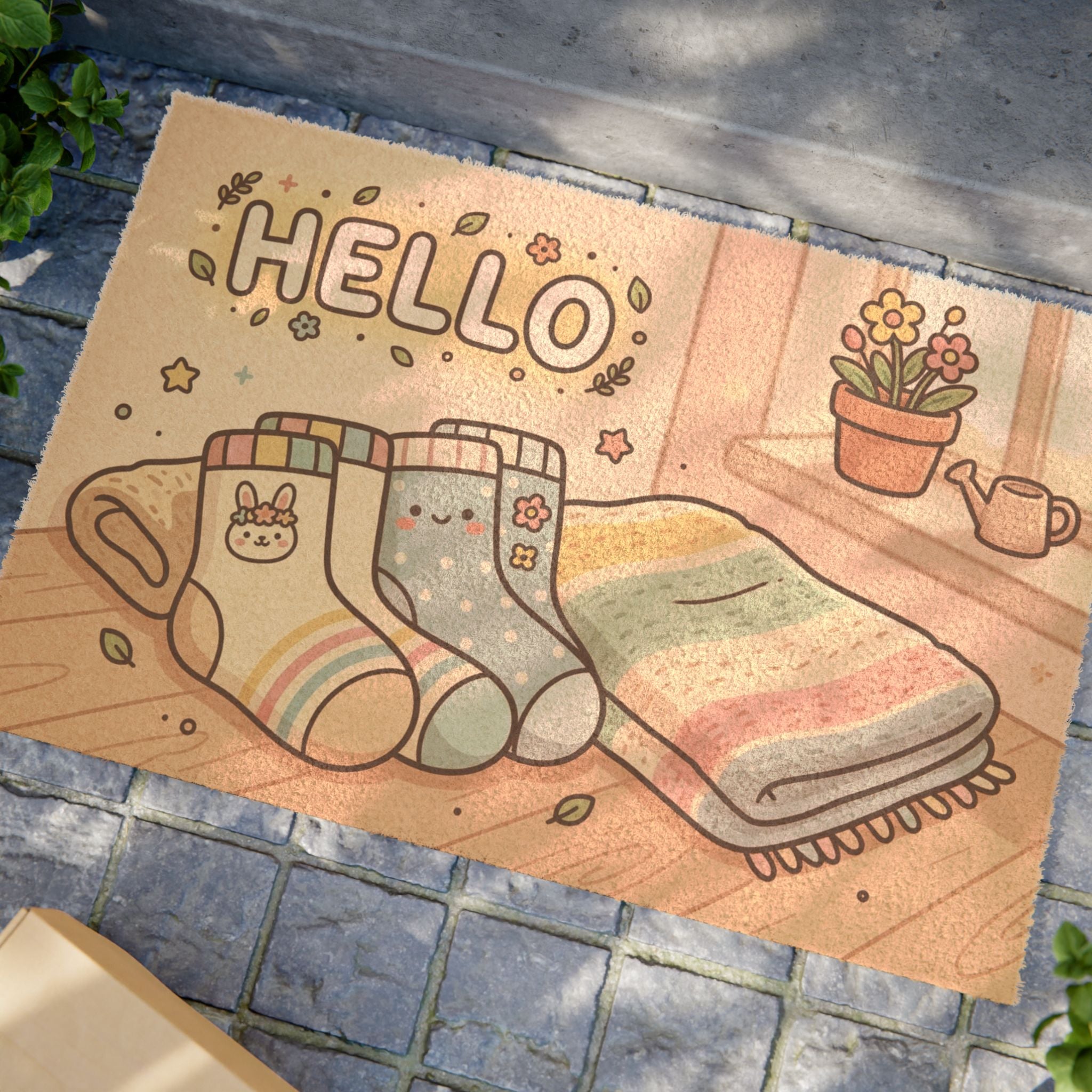 Kawaii Hello Spring Cozy Socks Doormat