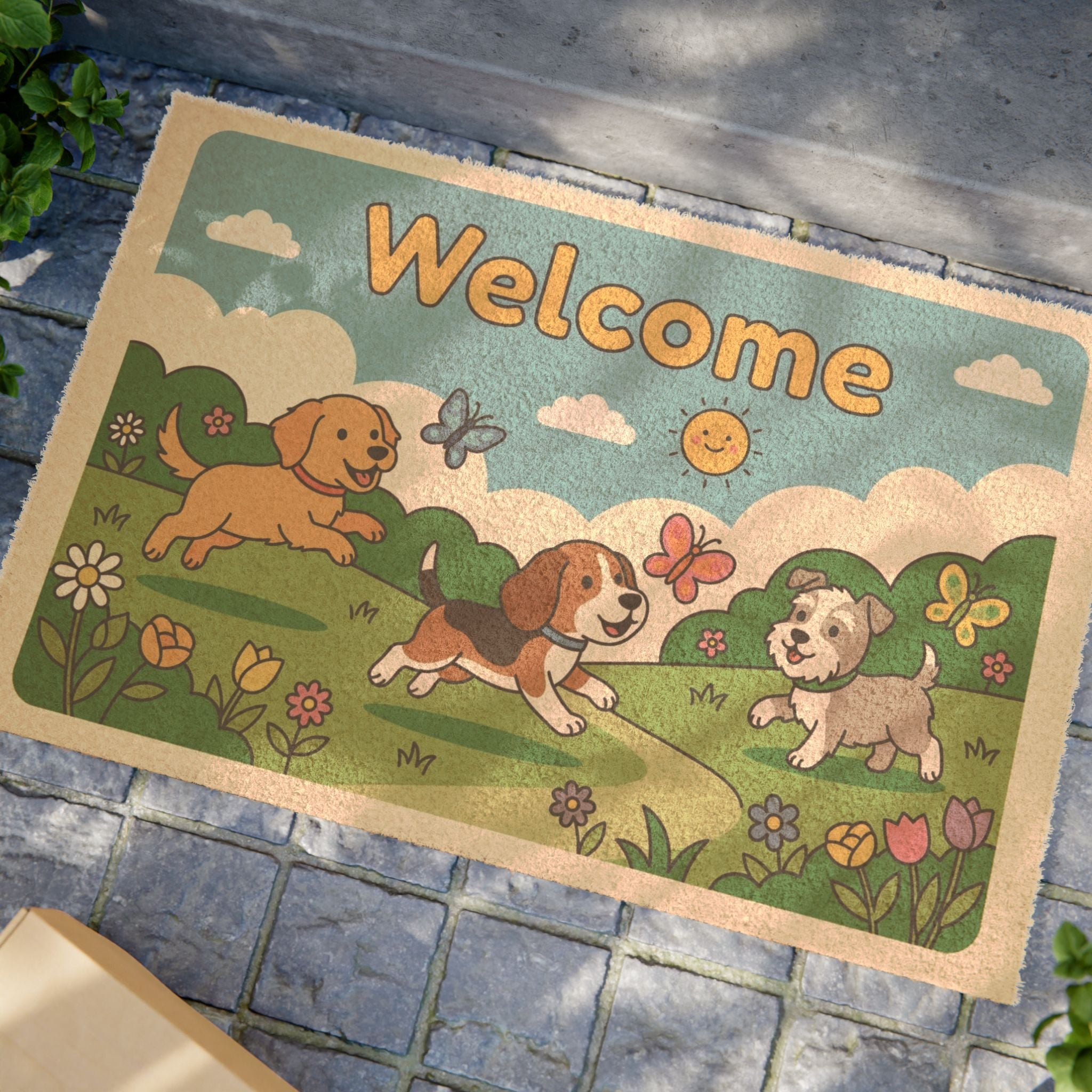 Puppy Paradise Spring Welcome Mat