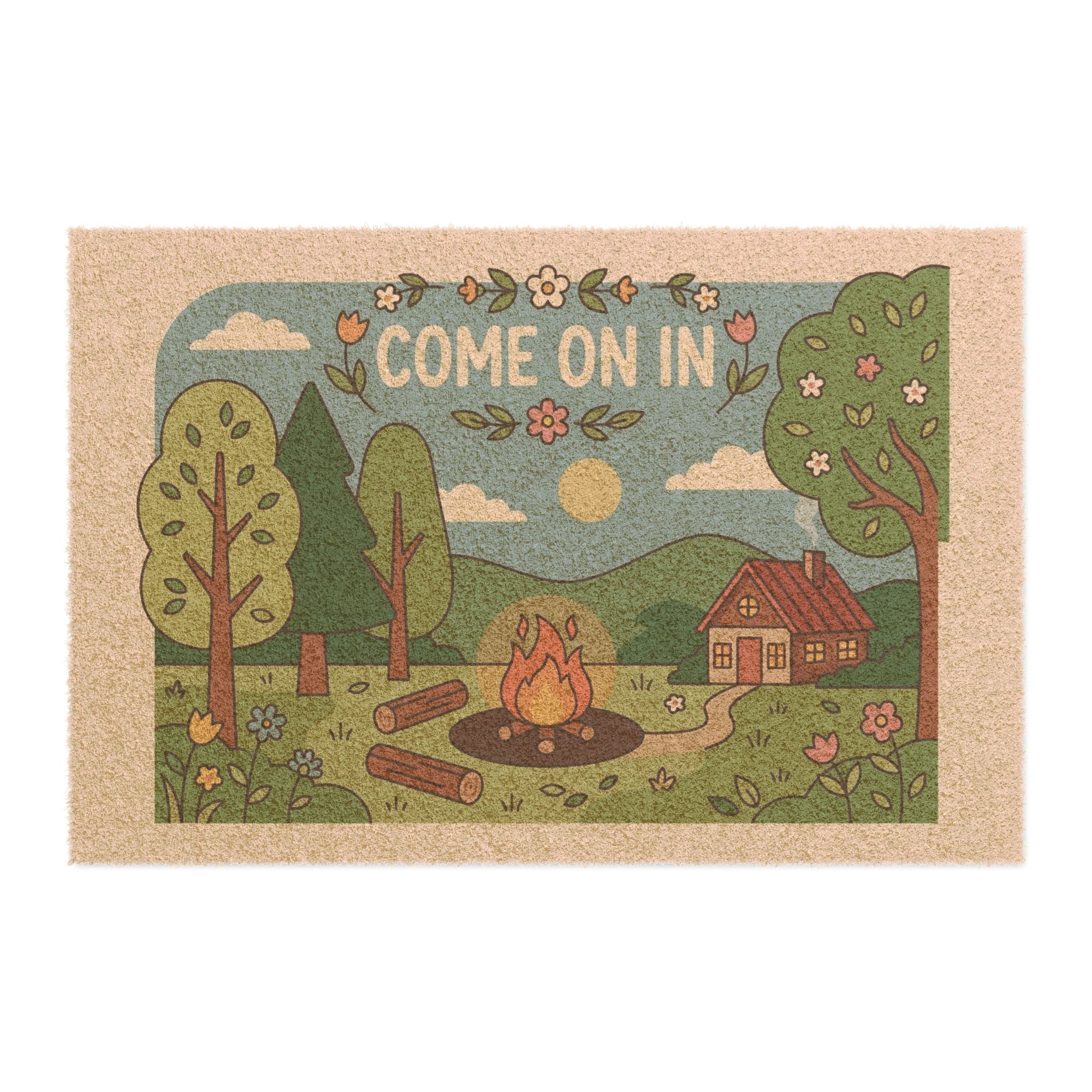Retro Cozy Spring Cabin Welcome Doormat