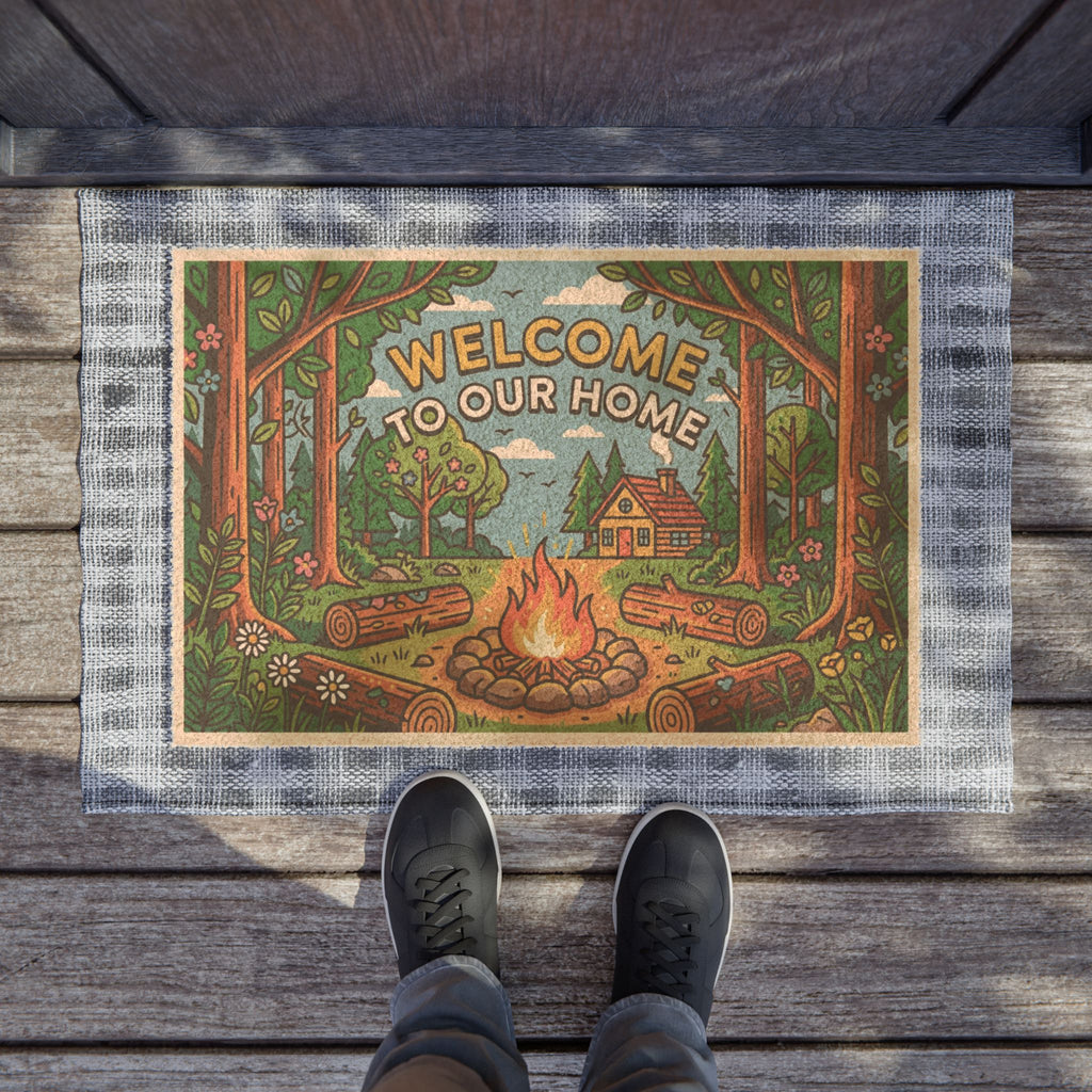 Retro Woodland Campfire Welcome Doormat