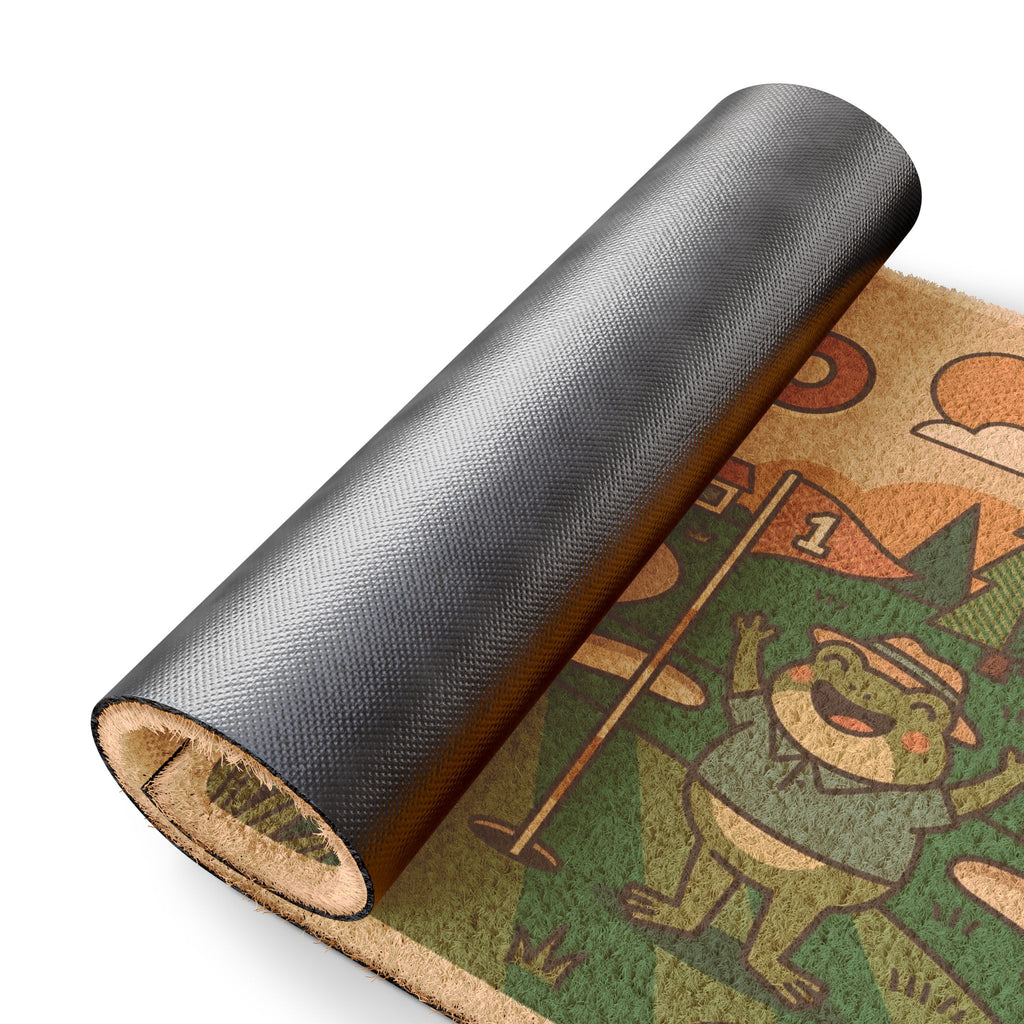 Retro 70s Golfing Frogs Welcome Mat