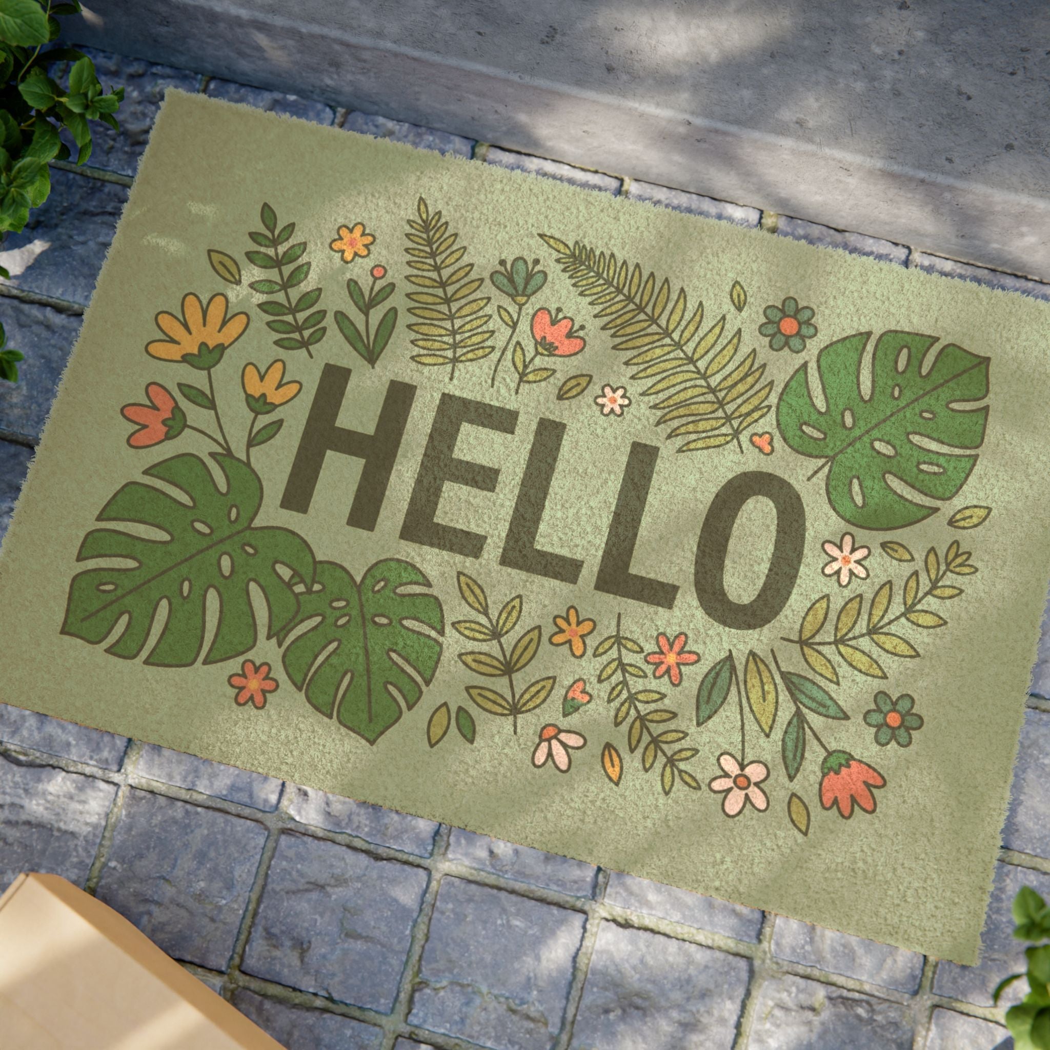 Tropical Monstera Hello Welcome Mat