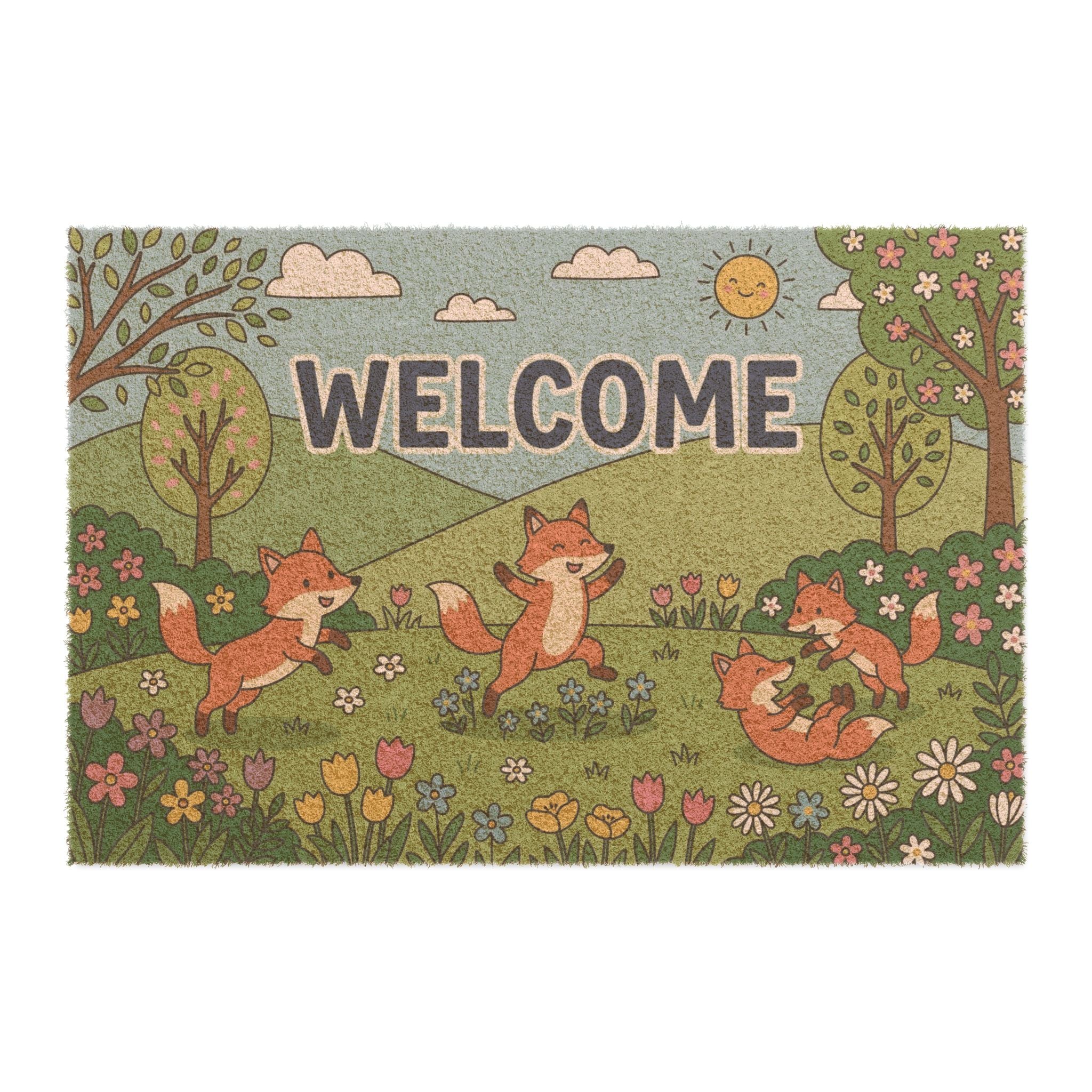 Frolicking Foxes Spring Welcome Sign