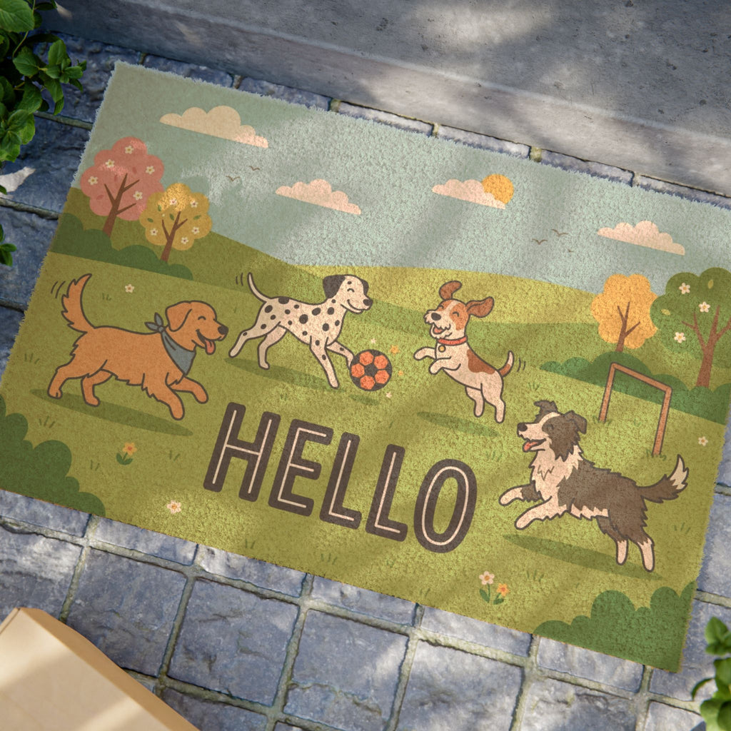 Playful Pups Spring Soccer Welcome Art