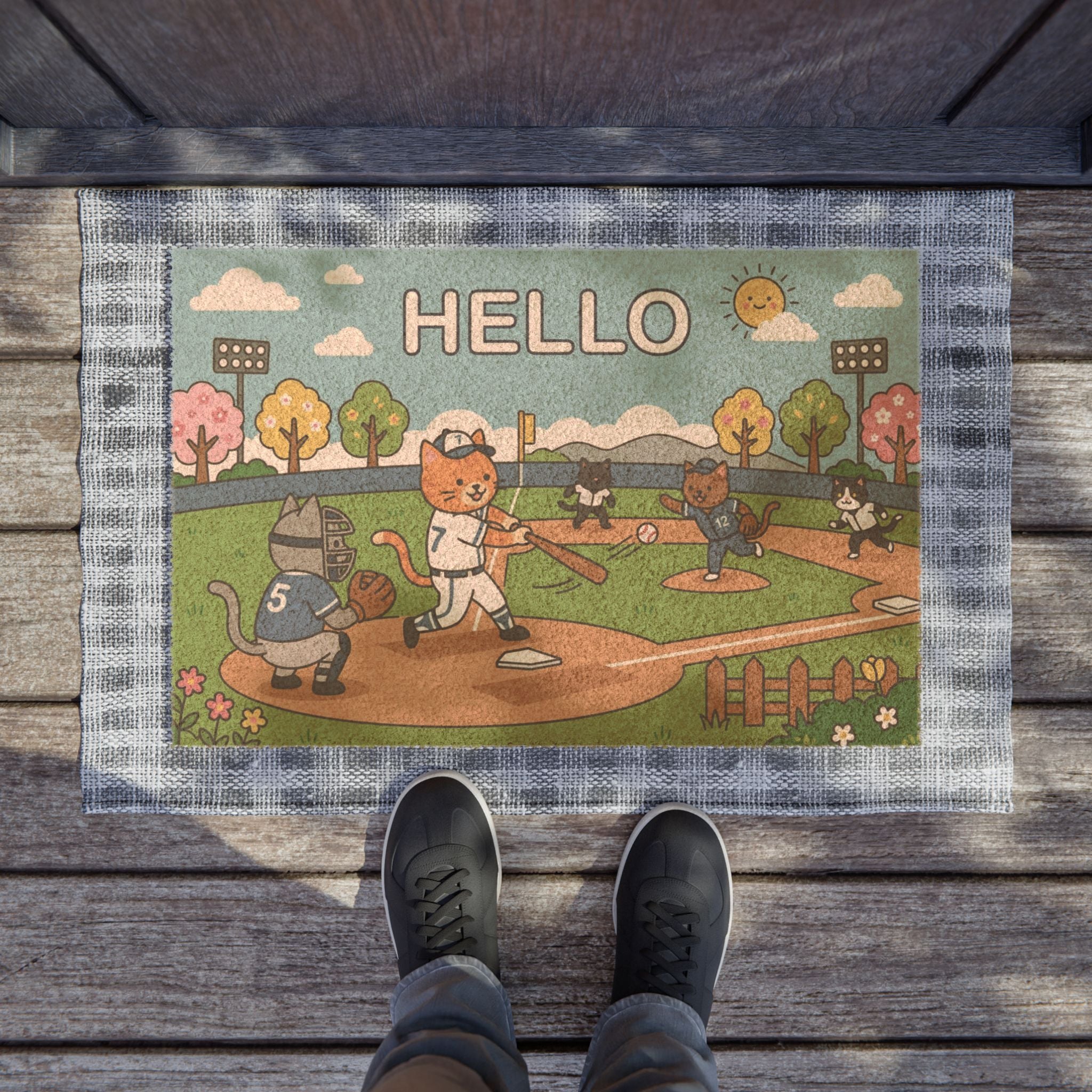 Batter Up Cats Welcome Doormat