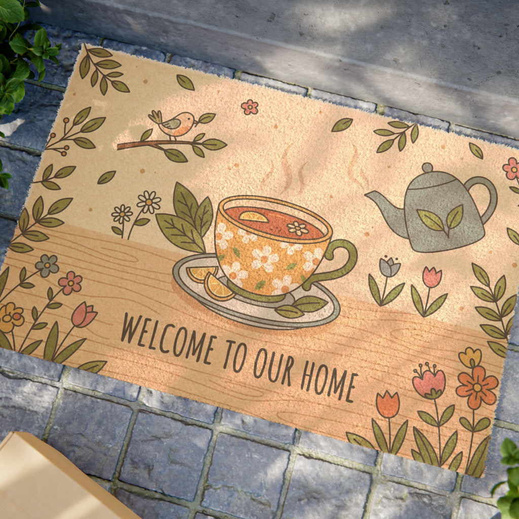 Cozy Floral Tea Time Welcome Doormat