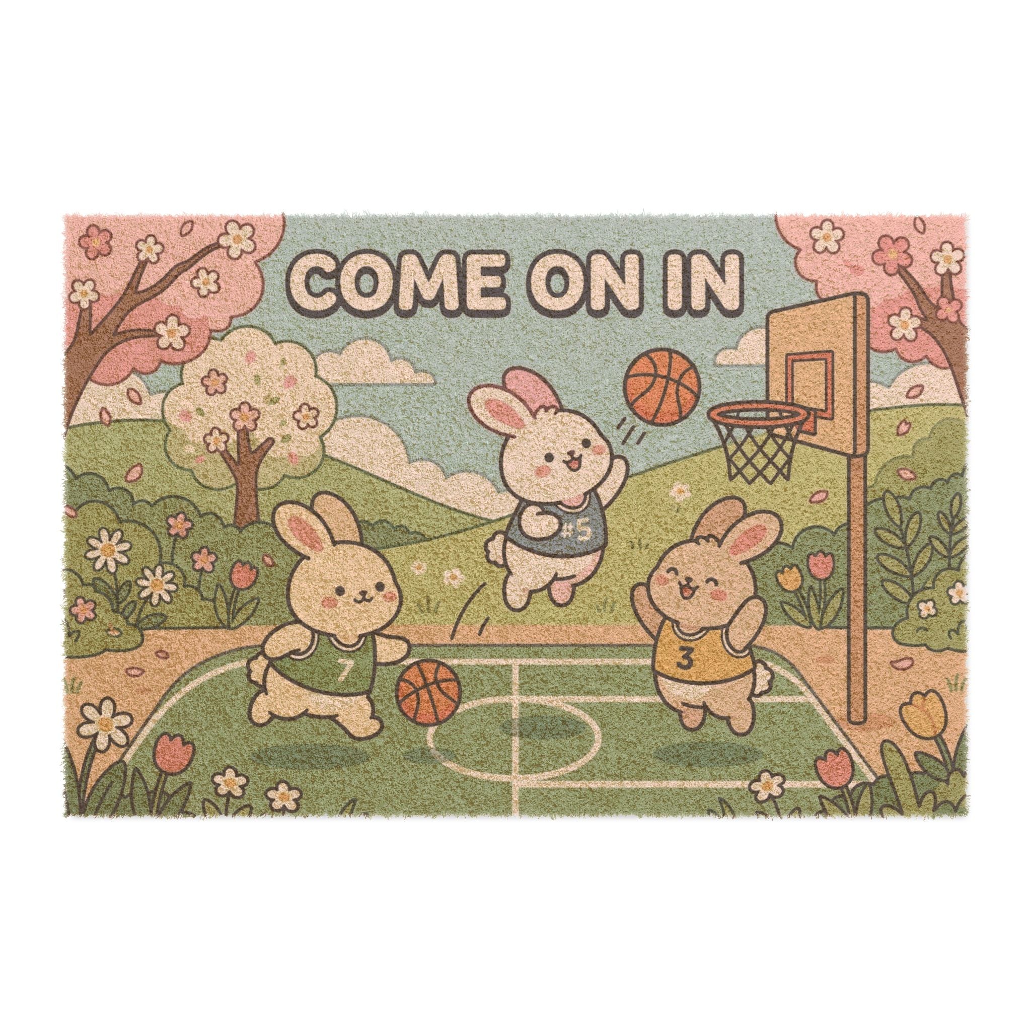 Kawaii Hoops & Blooms Bunny Welcome Doormat