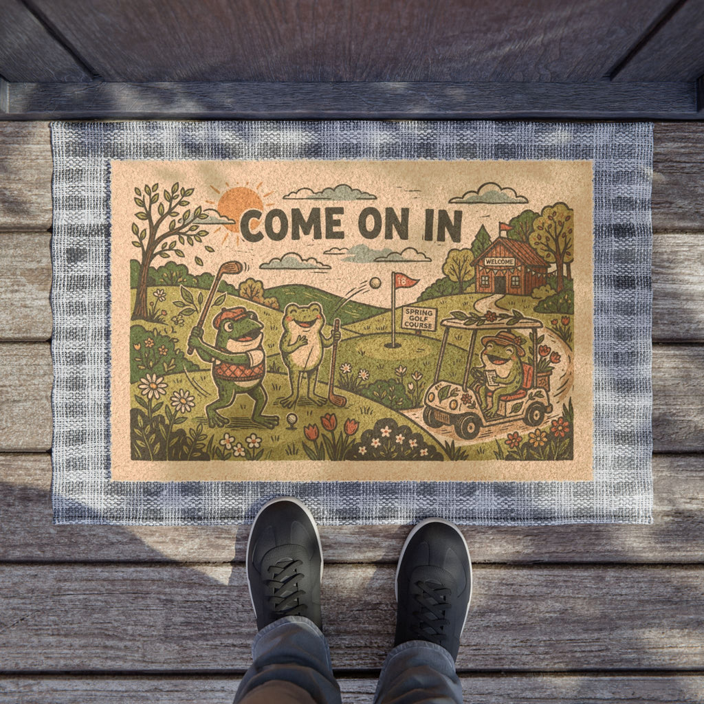 Retro Froggy Golf Club Welcome Mat