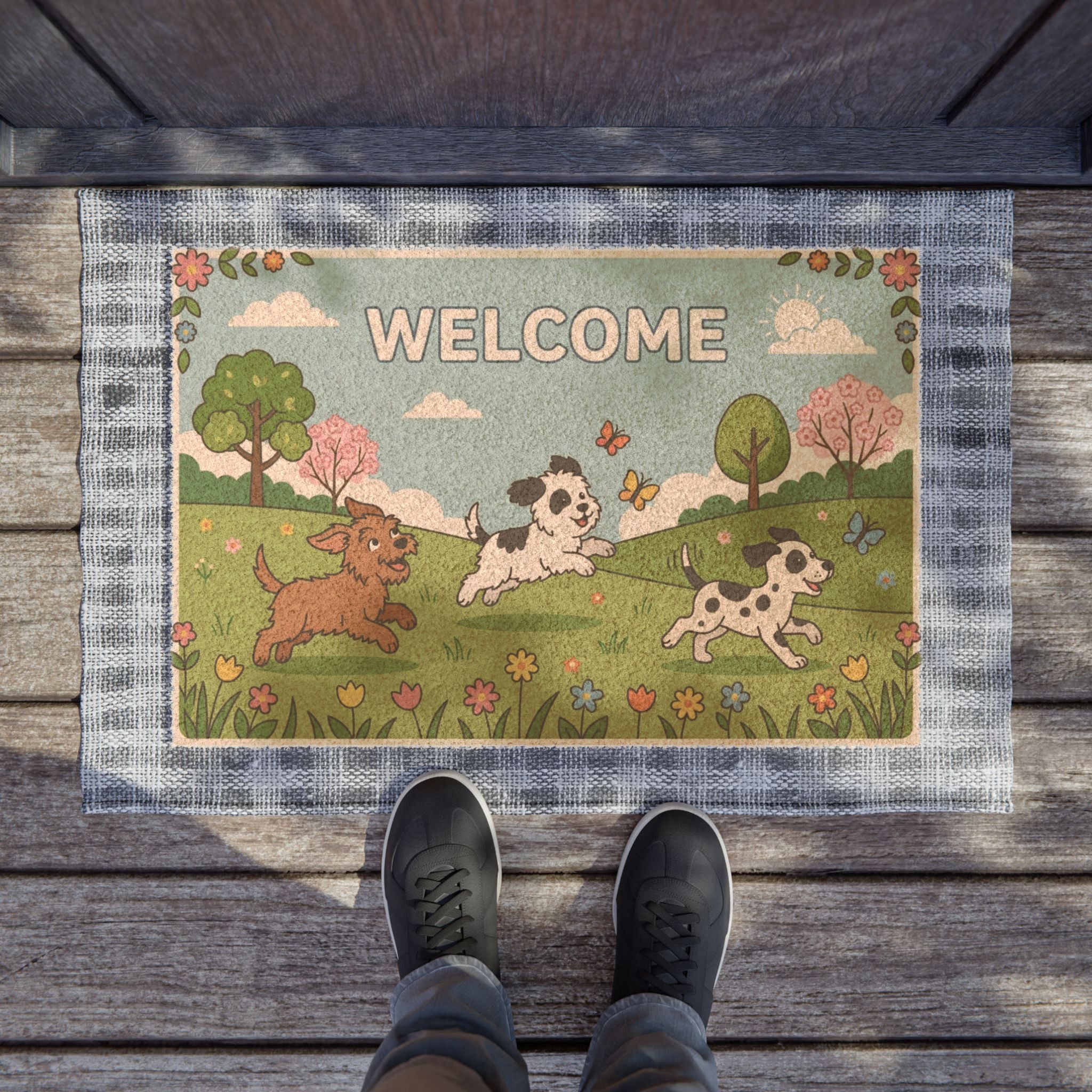 Puppy Playtime Spring Welcome Doormat