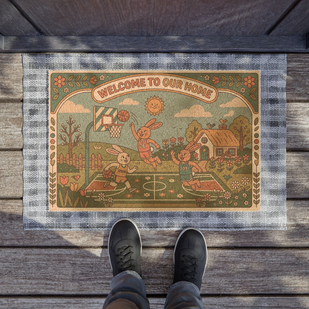 Groovy Hoops Spring Bunnies Welcome Doormat