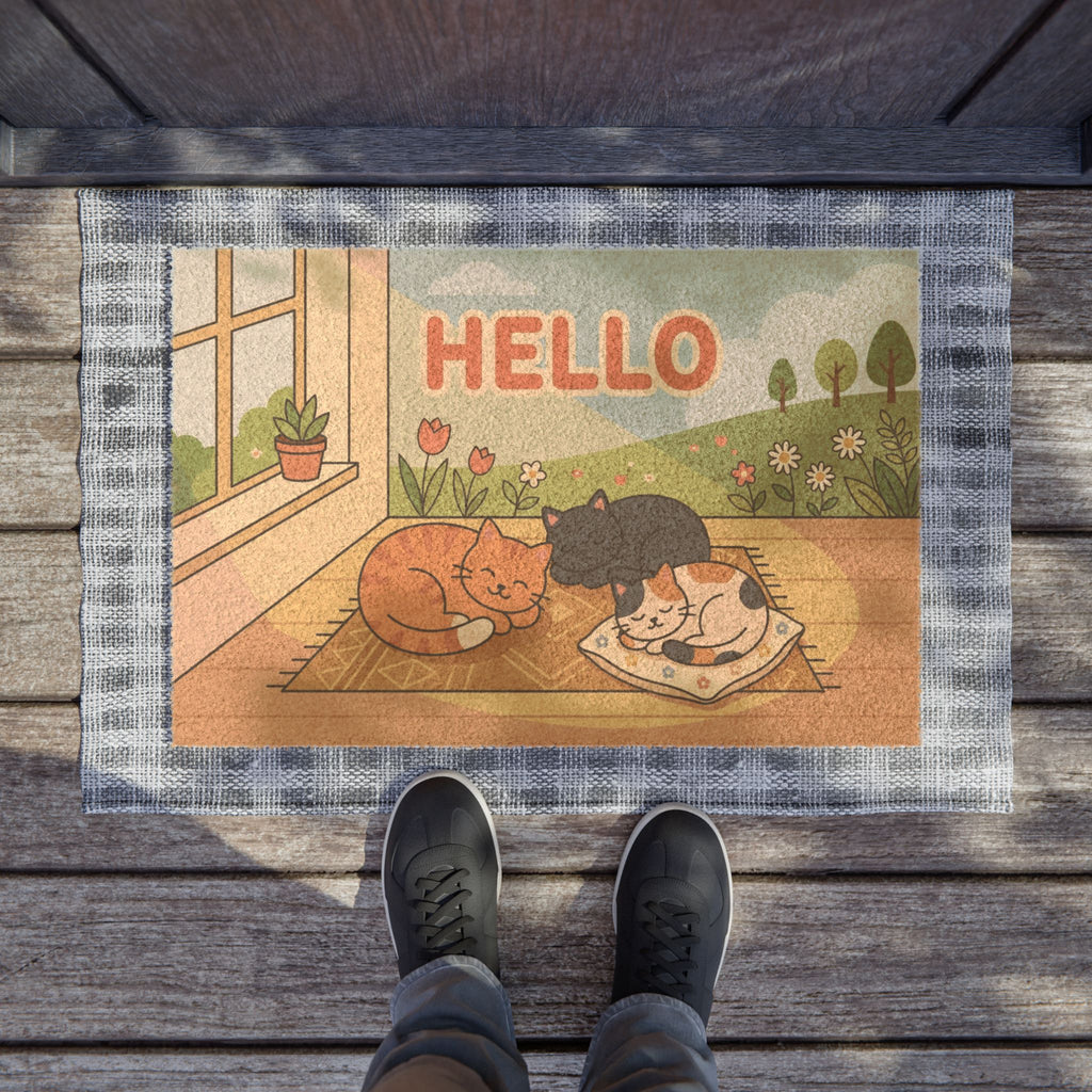 Cozy Sunlit Kittens Hello Spring Doormat