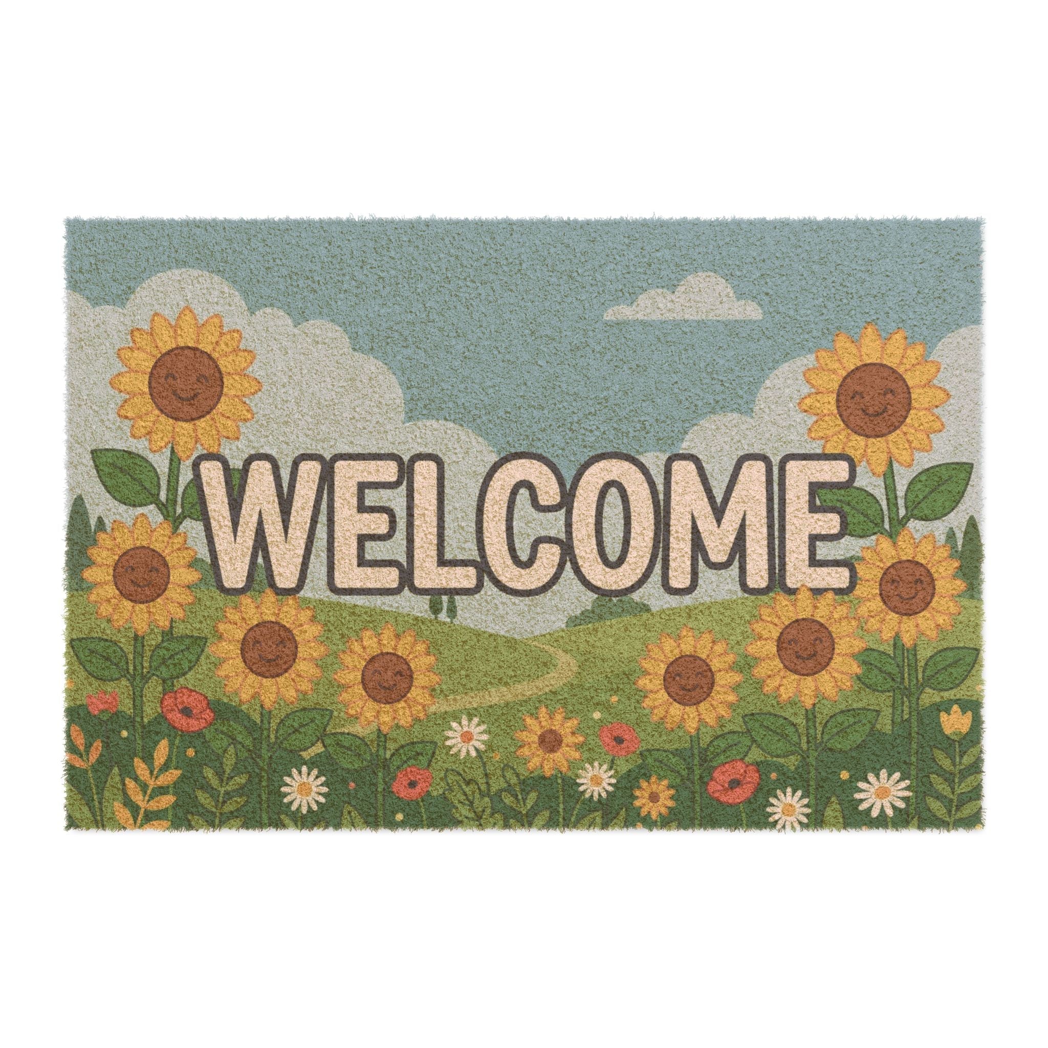 Smiling Sunflowers Welcome Doormat