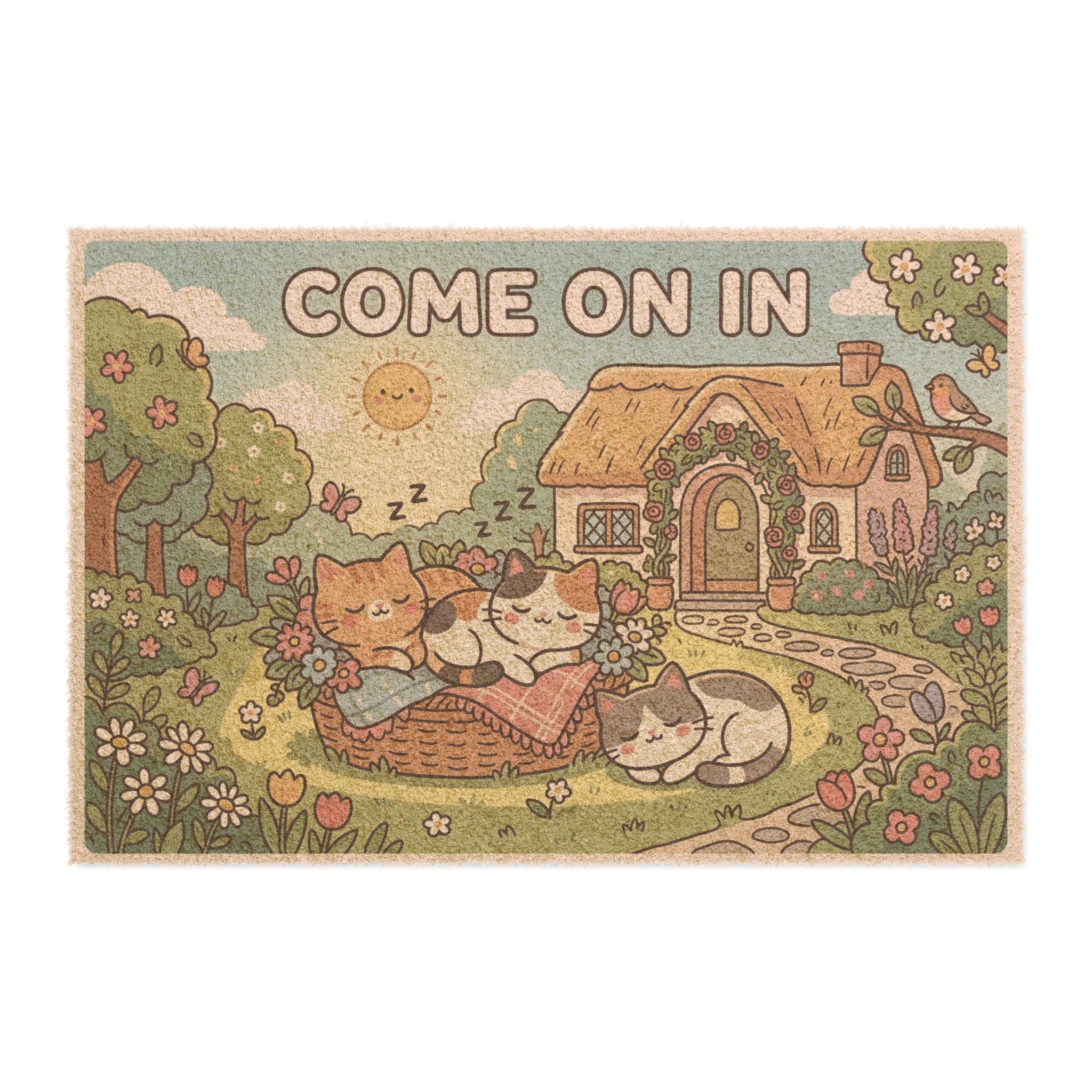 Kawaii Garden Kittens Come On In Doormat