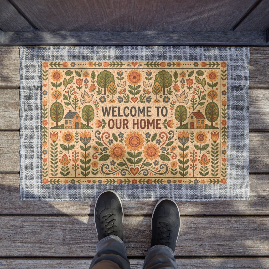 Nordic Sunflower Folk Art Welcome Doormat