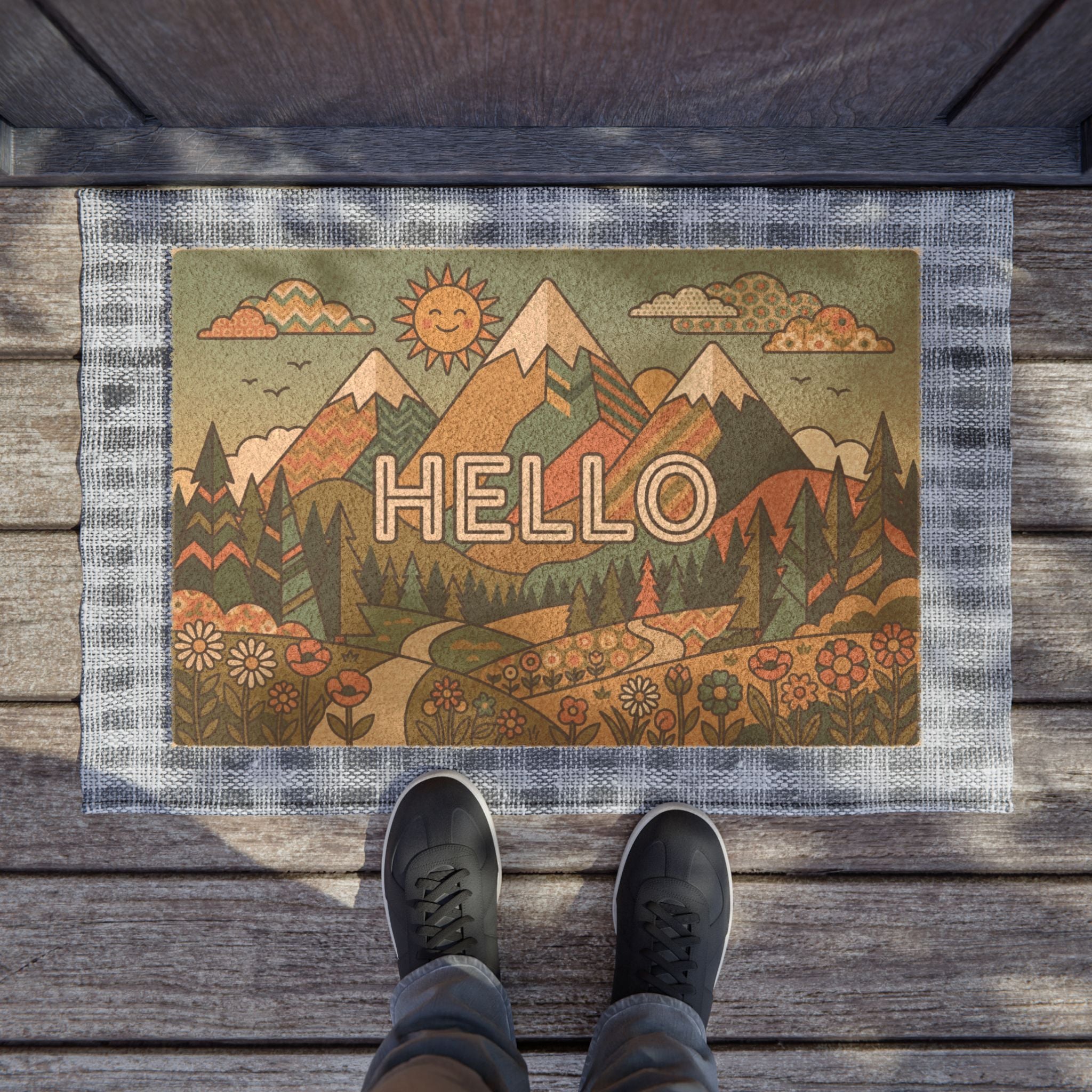 Groovy Retro Mountain Hello Sunshine Art
