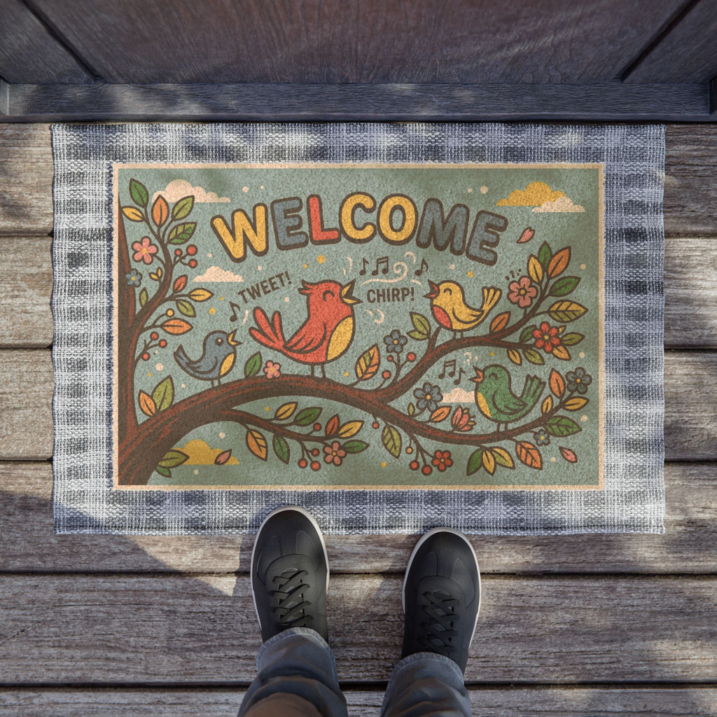 Retro Pop Art Singing Birds Welcome Doormat