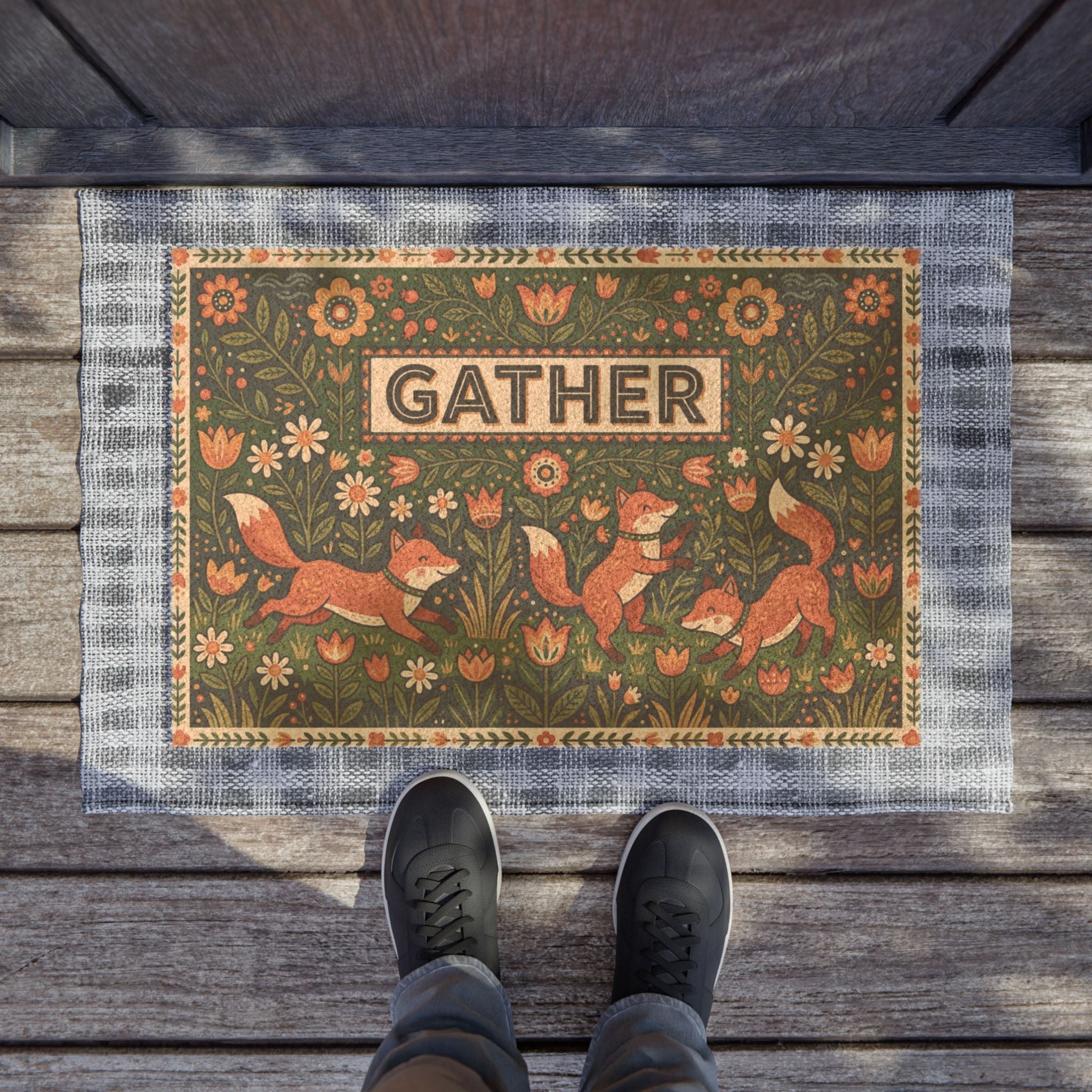 Cozy Nordic Foxes Spring Gather Doormat