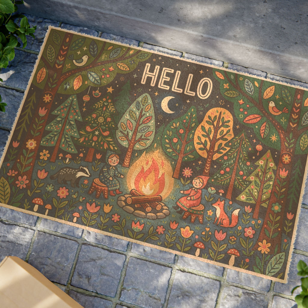 Cozy Nordic Forest Campfire Welcome Print