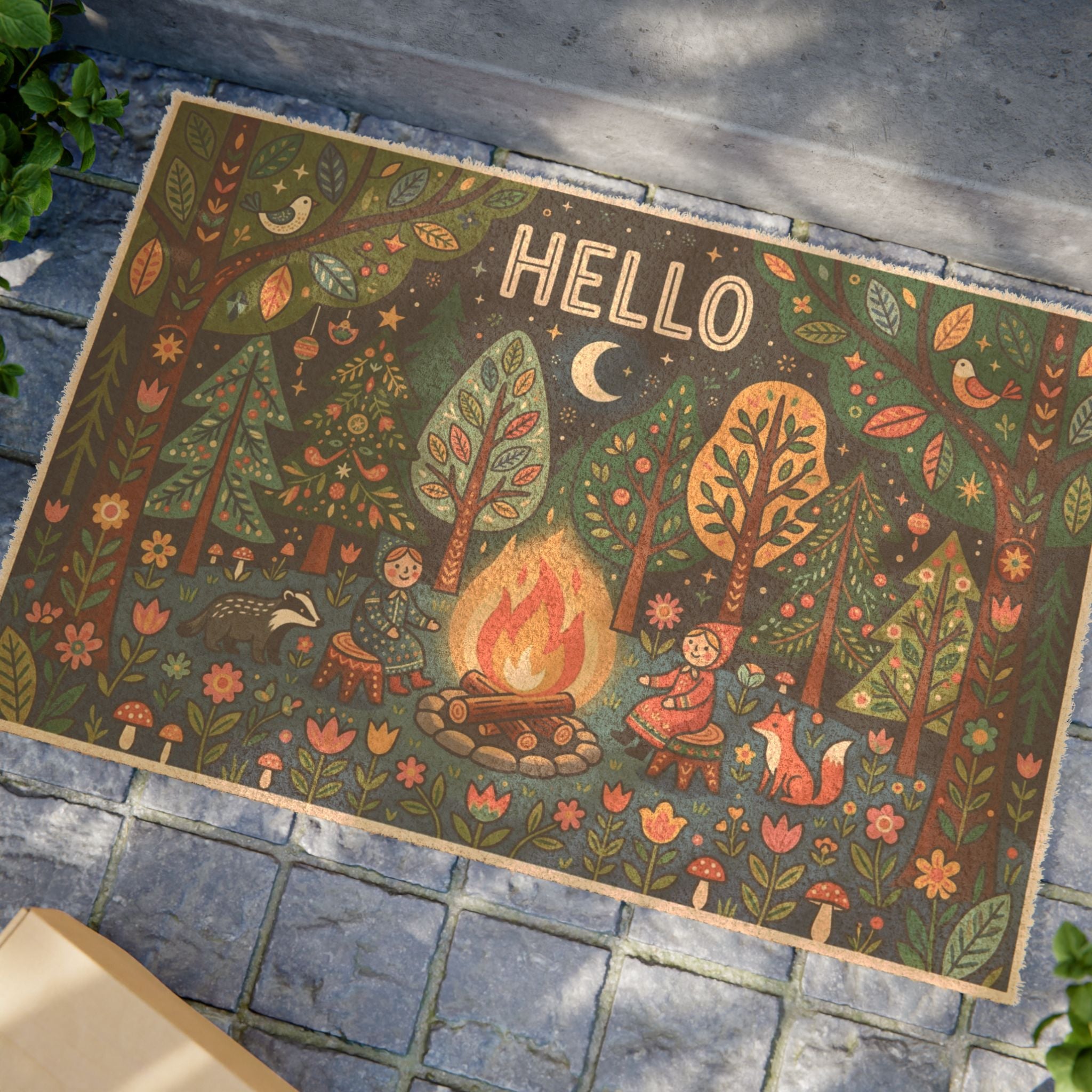 Cozy Nordic Forest Campfire Welcome Print