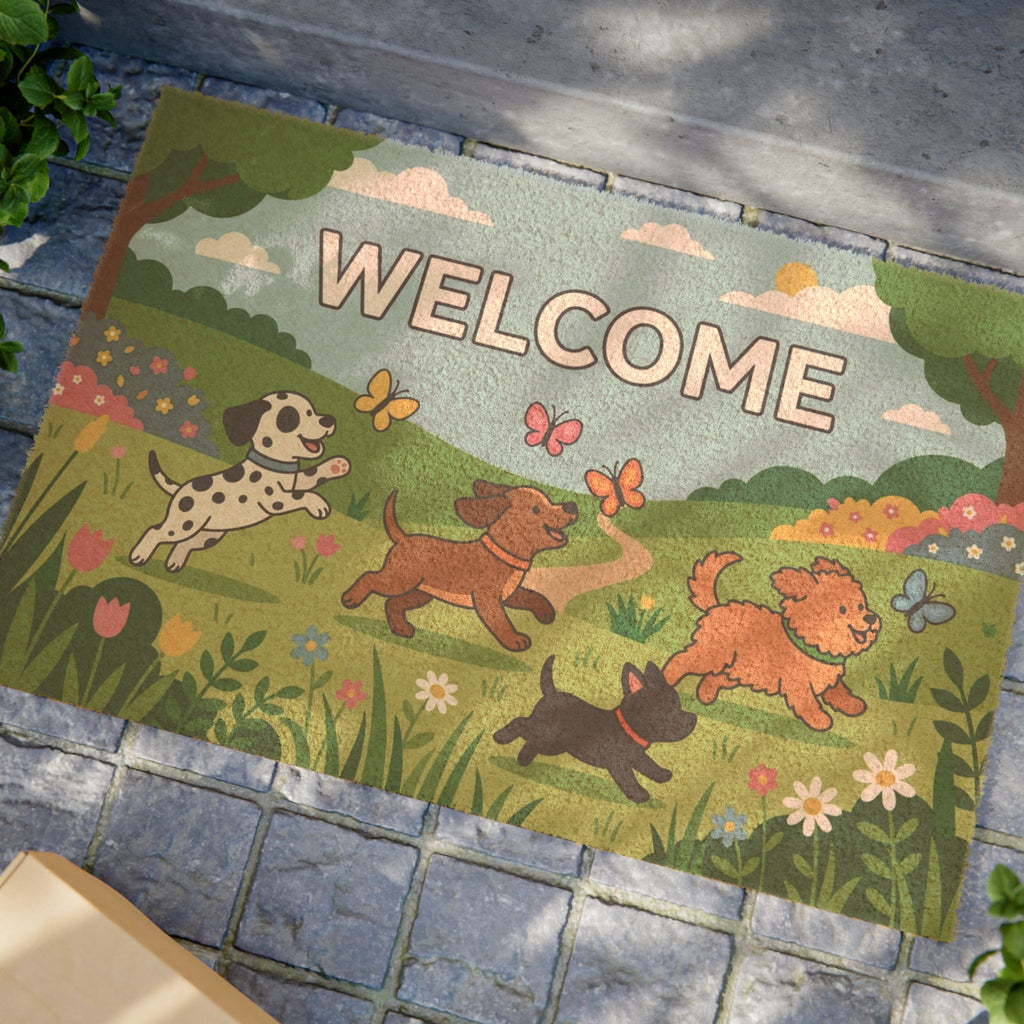 Puppy Party Spring Welcome Mat