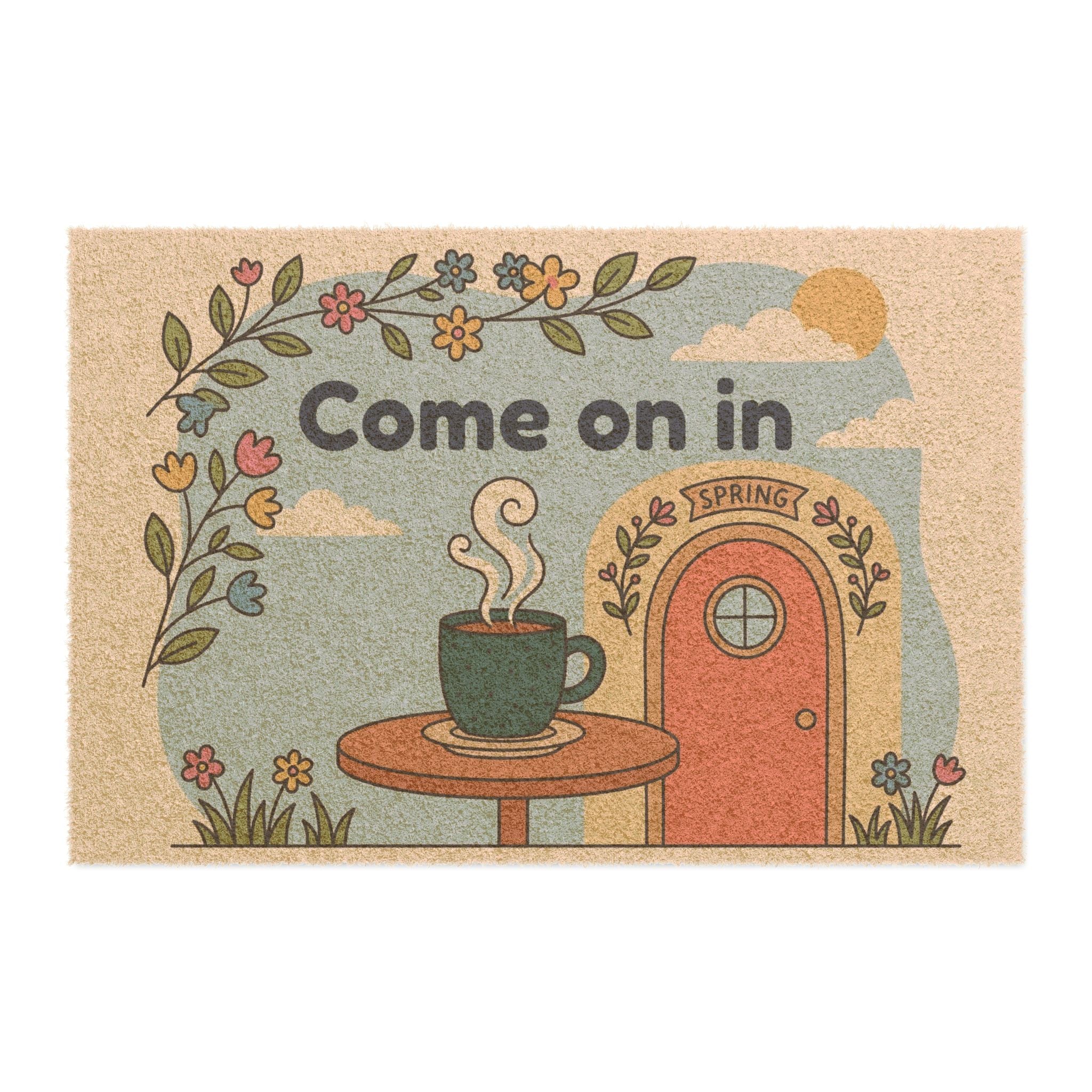 Retro Come On In Cozy Spring Coffee Doormat