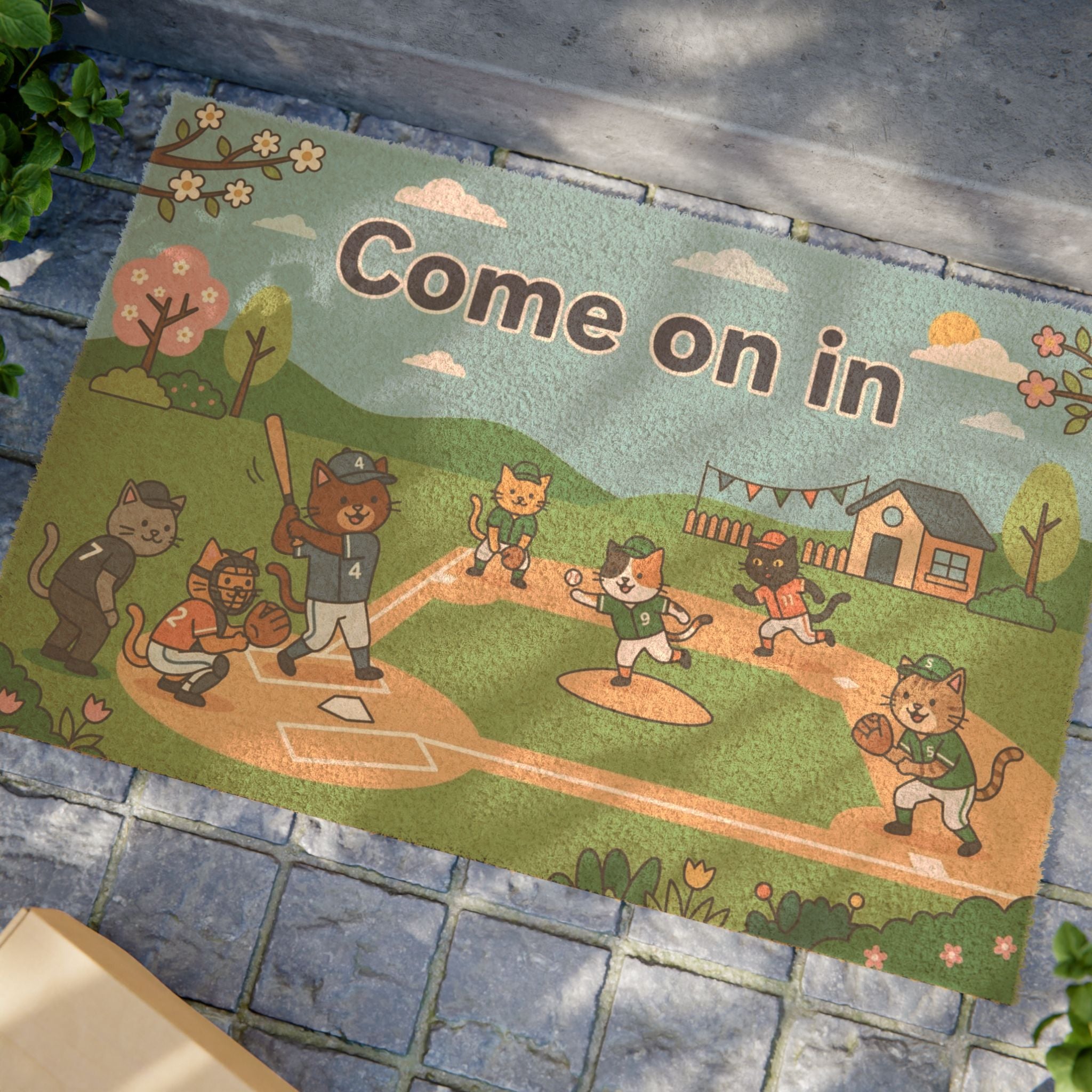 Batter Up Kittens Welcome Doormat