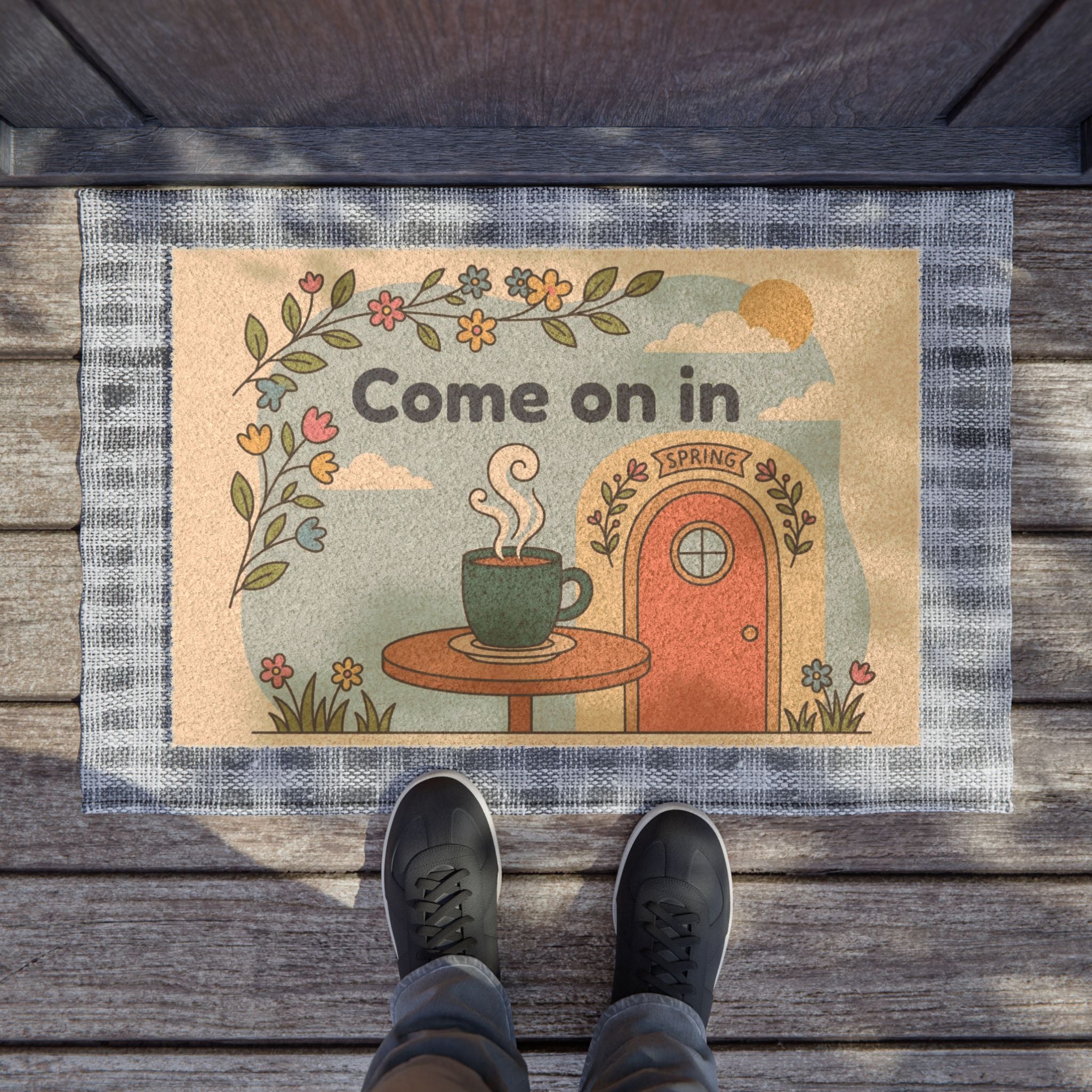 Retro Come On In Cozy Spring Coffee Doormat