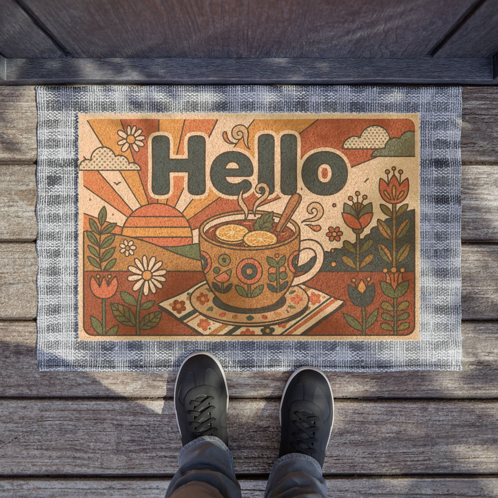 Groovy 70s Sunshine & Tea Hello Welcome Mat