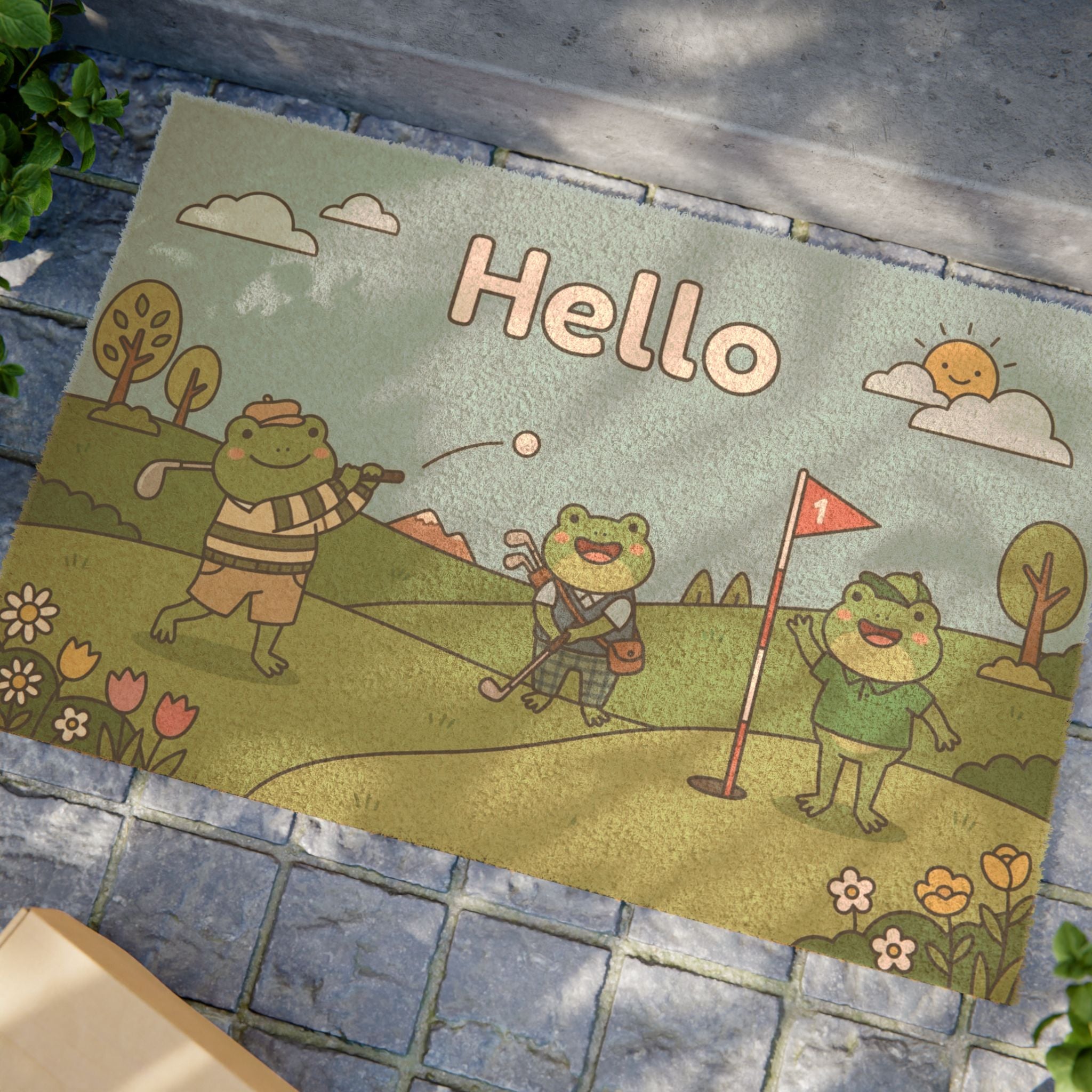 Hoppy Golfers Hello Spring Doormat