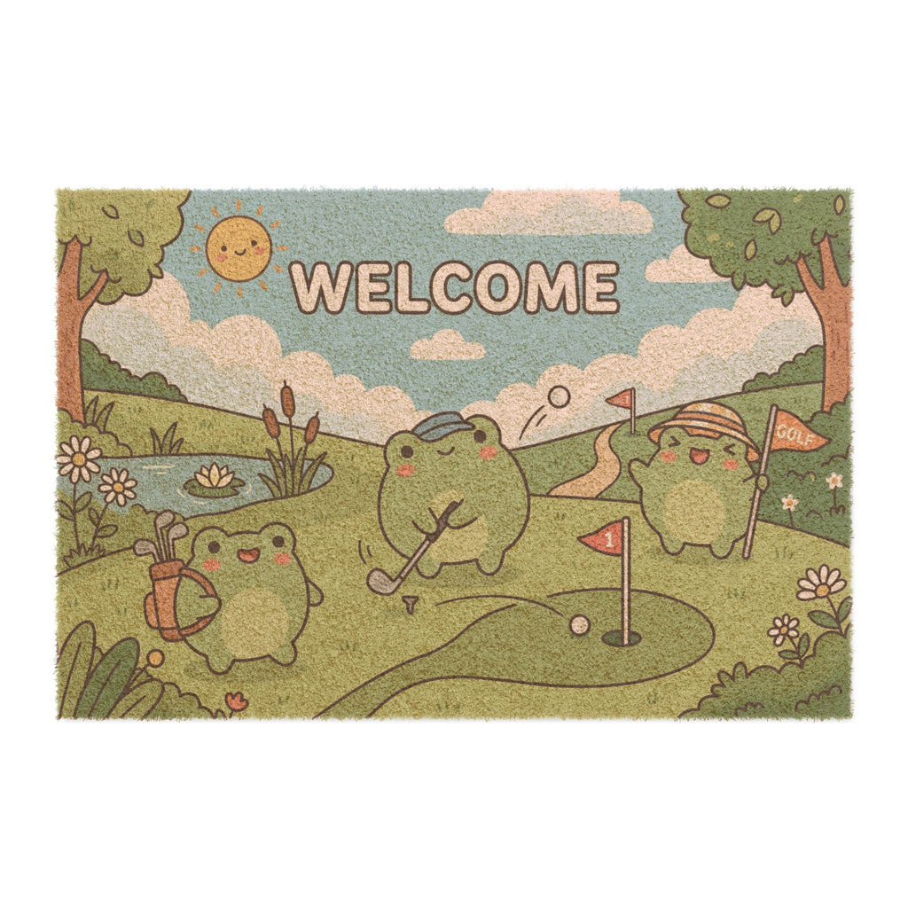 Kawaii Golfing Frogs Welcome Doormat