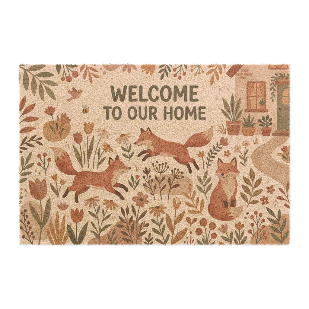 Boho Botanical Playful Foxes Welcome Mat