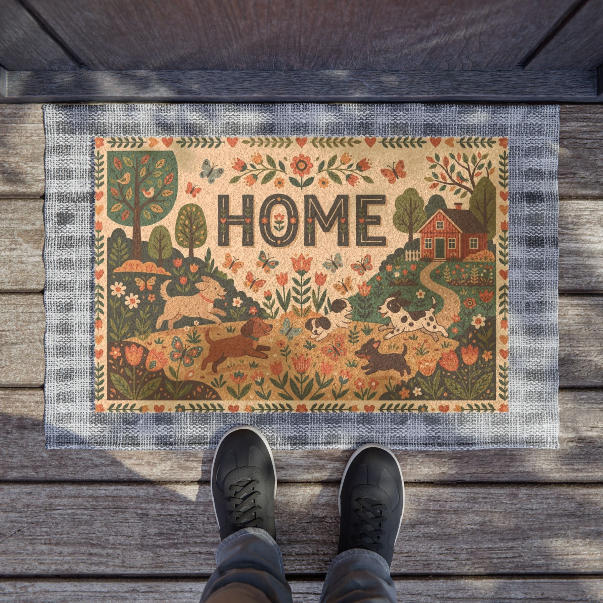 Nordic Folk Puppies Spring Garden Home Doormat