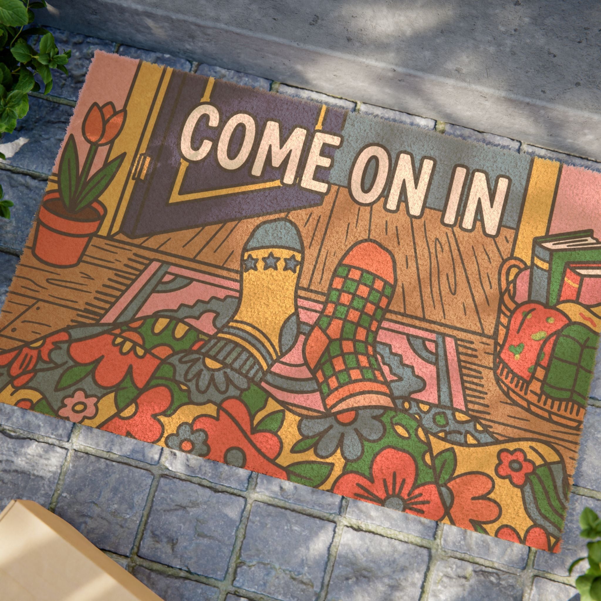 Retro Cozy Socks Spring Welcome Doormat