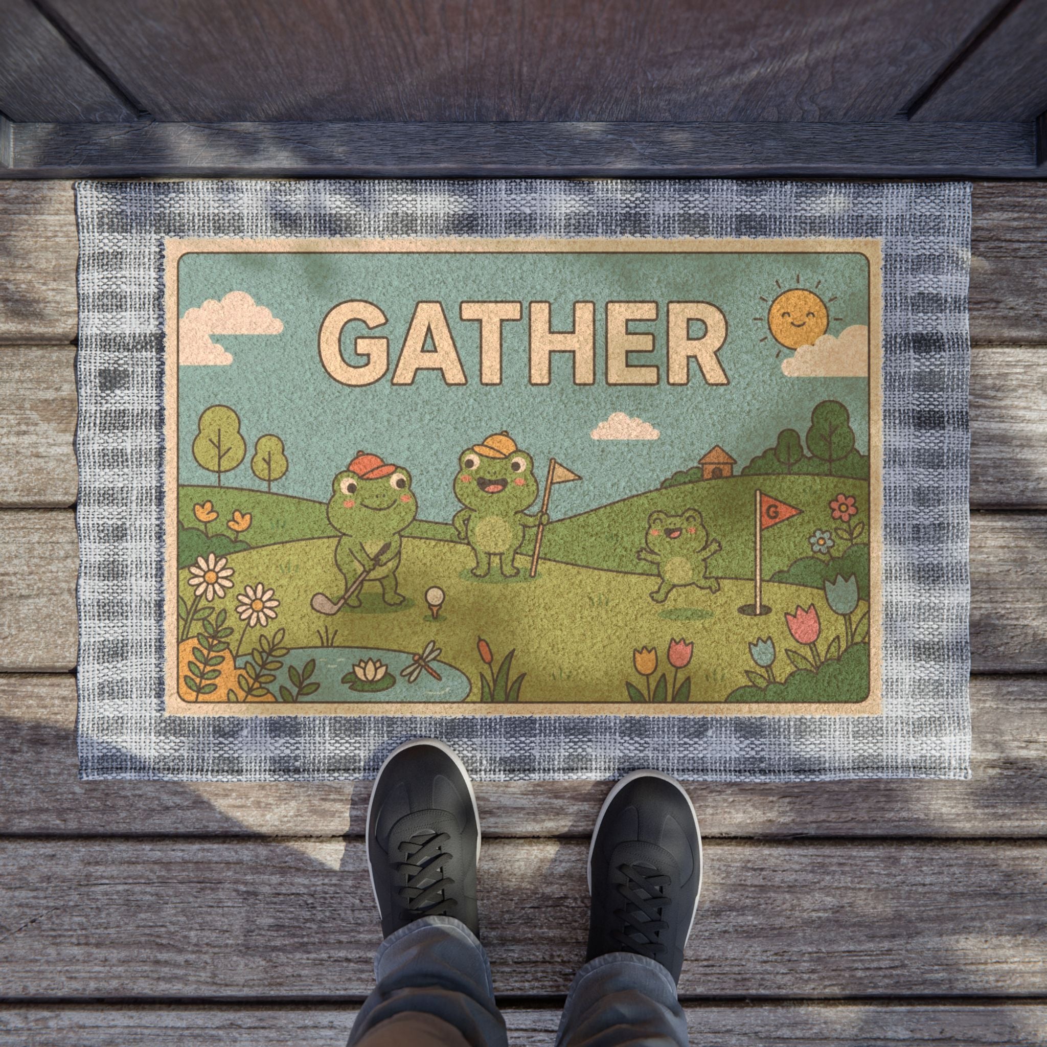 Playful Golfing Frogs Gather Spring Art