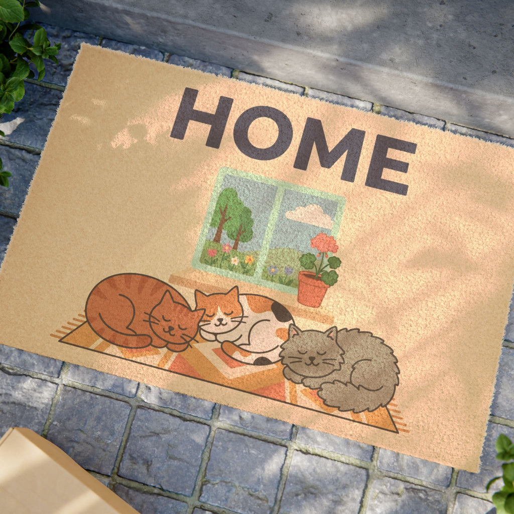 Sunlit Sleeping Kittens Welcome Mat