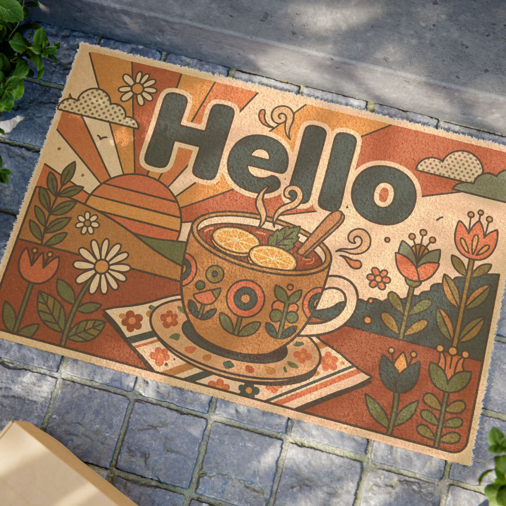 Groovy 70s Sunshine & Tea Hello Welcome Mat